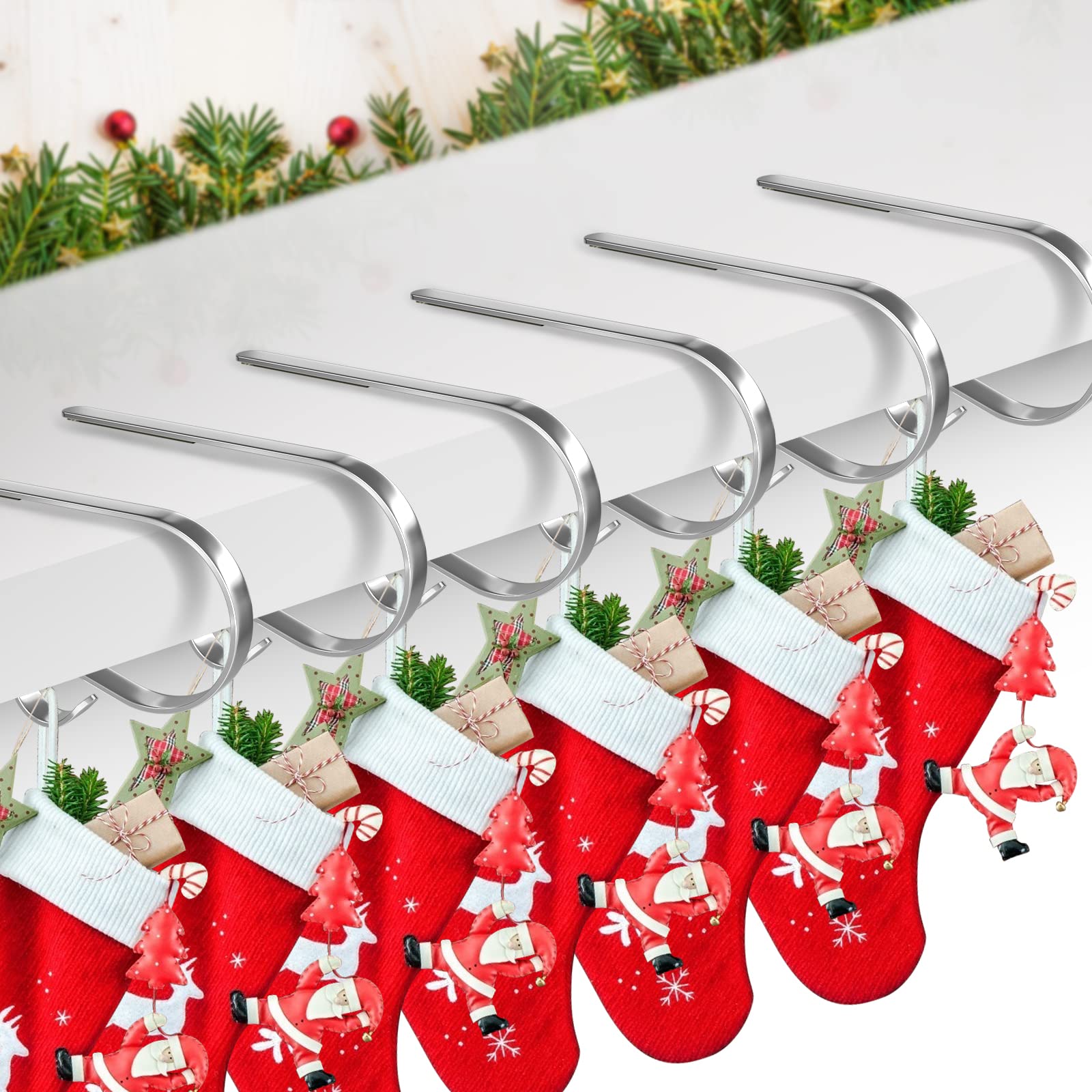 8 Pack Christmas Stocking Holders - Heavy Duty Metal Mantel Hangers for Fireplace, Holiday Decorations - Perfect for Xmas Tree, Gift Exchange & Festive Home Decor