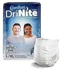Comfees DriNite Youth Pants for Bedwetting - Large/X-Large (60 Count) | 125+ lbs | Overnight Protection for Kids & Teens | Comfortable & Absorbent for Peaceful Sleep