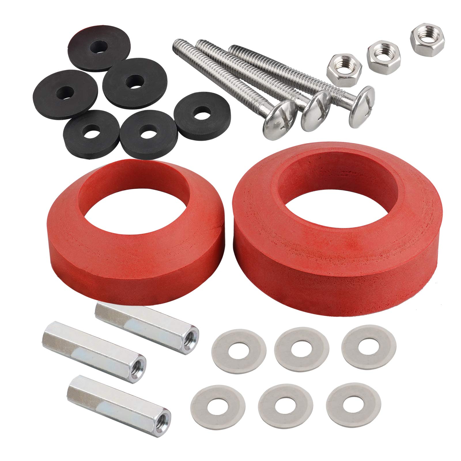 iFealClear Universal Toilet Tank to Bowl Gasket & Bolt Kit - Fits Most 2-Inch & 2.5-Inch Flush Valve Openings - Durable Red Rubber Seal - Perfect for Toilet Repair & Leak Prevention in Homes & Commercial Restrooms