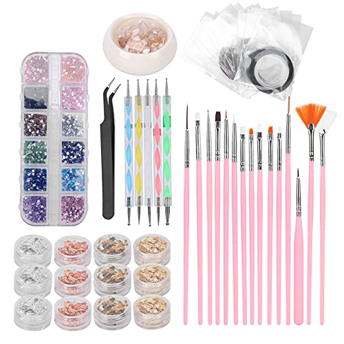 A K Homes - Professional Nail Art Kit with Dotting Pen, Rhinestones & Brushes - Perfect for DIY Manicures, Salon Use & Girls' Gifts - Home & Professional Nail Art Decoration Tools