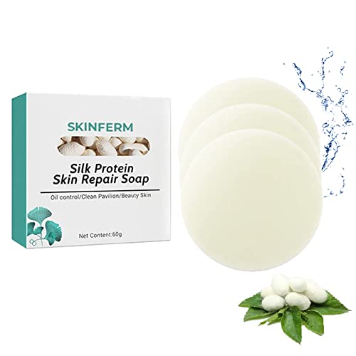 Skinferm Collagen Milk Whitening Soap with Silk Protein - Acne Treatment & Skin Repair Bar for Face & Body - Exfoliating, Moisturizing & Brightening Complexion (3 Pack) - Perfect for Daily Skincare & Acne-Prone Skin