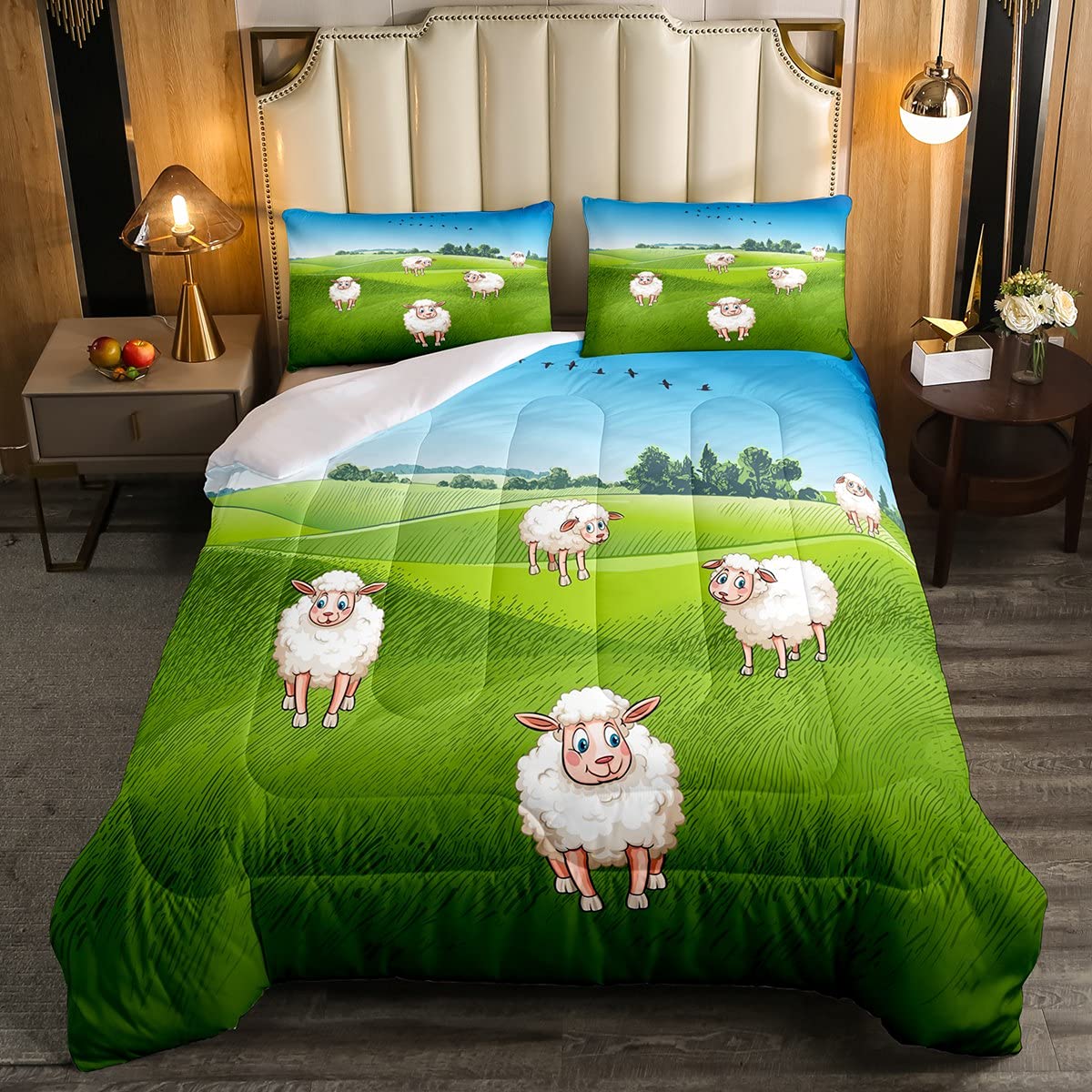 Feelyou Ultra Soft Sheep Comforter Set - Cute Farm Animal Cartoon Pattern Duvet Cover for Kids & Boys, Queen Size | Perfect for Nursery, Bedroom Decor & Cozy Sleep