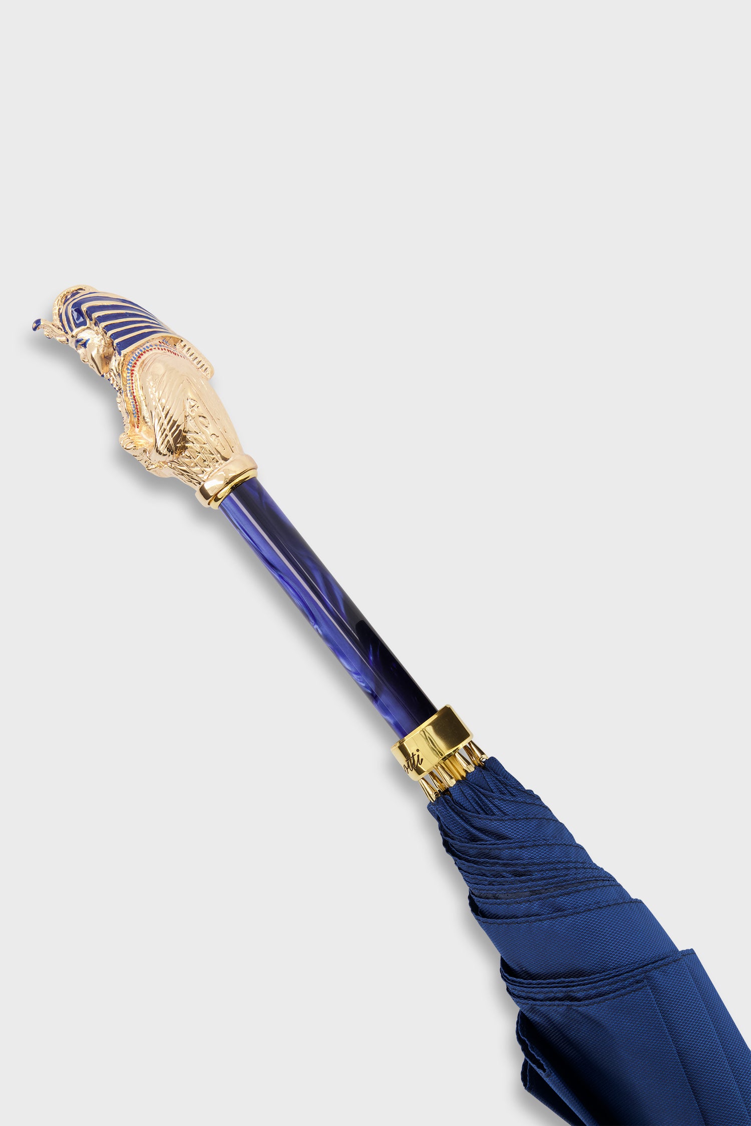 Pasotti Blue Tutankhamon Luxury Umbrella - Windproof & Waterproof Compact Folding Umbrella for Men & Women - Perfect for Rainy Days, Travel, and Outdoor Events