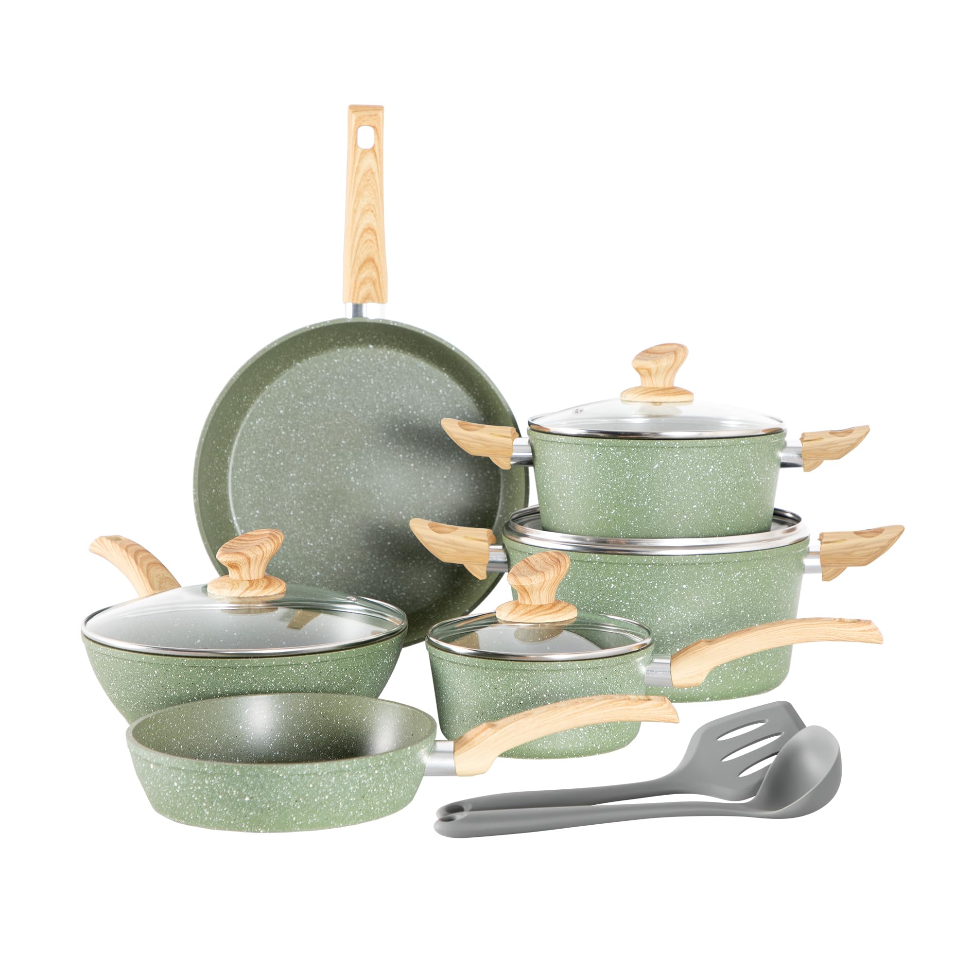 Kitchen Academy 12-Piece Induction Cookware Set - Nonstick Granite Pots and Pans for Gas & Electric Stoves | Perfect for Home Cooking, Meal Prep & Family Dinners