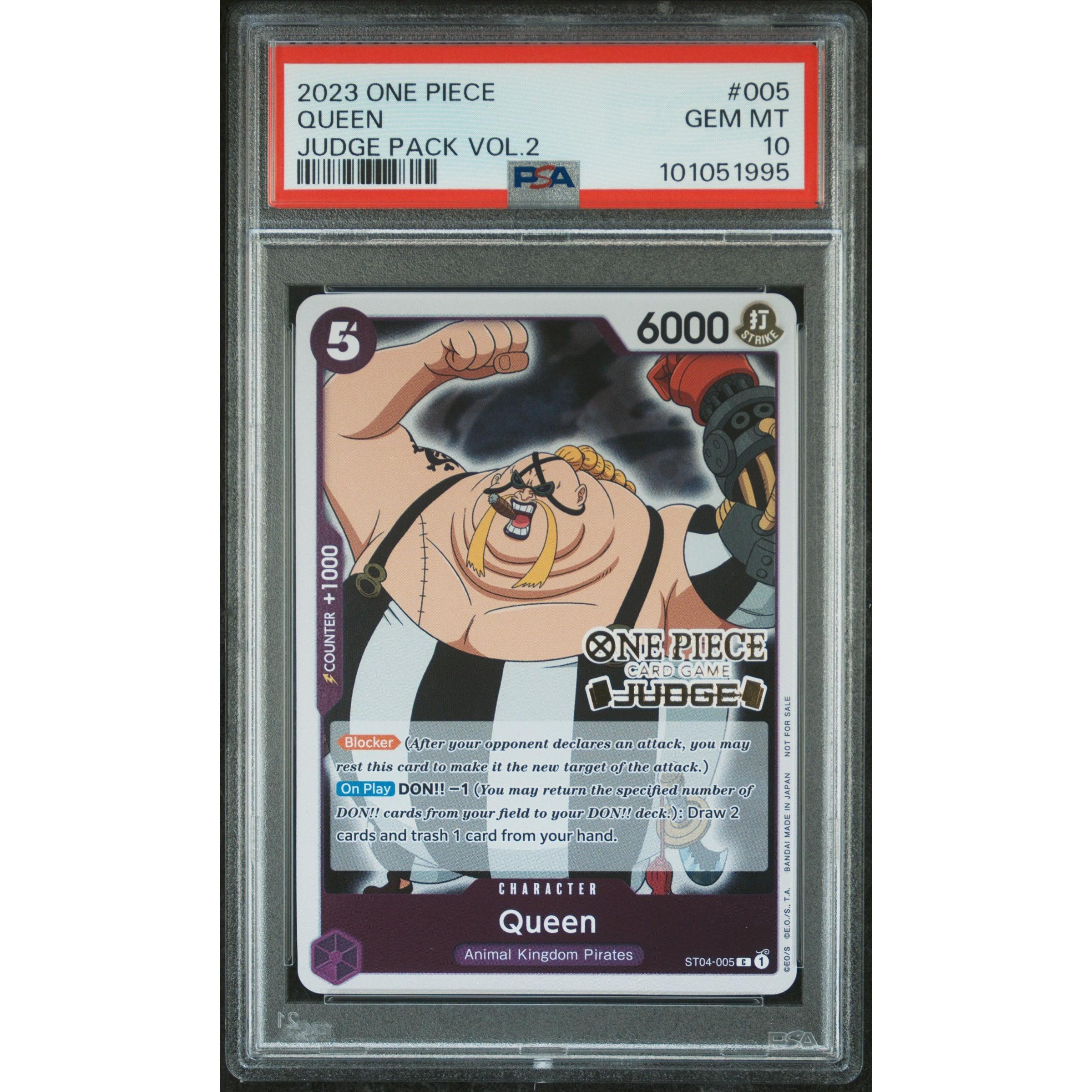 2023 One Piece Judge Pack Vol.2 Queen 005 PSA 10 Graded Card - Rare Collectible for Anime Fans & Card Game Enthusiasts - Perfect for Display, Trading, and Investment