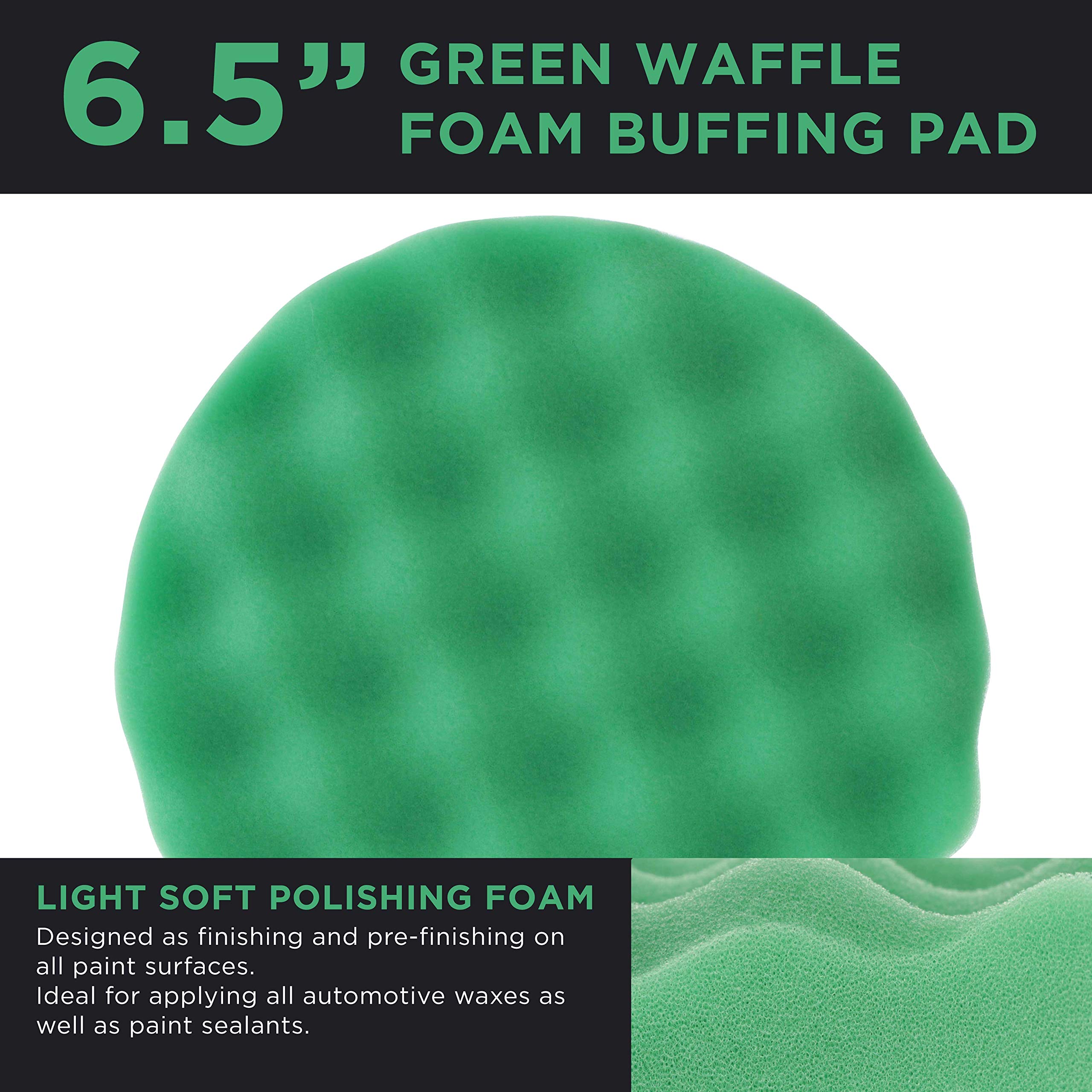 6.5 Inch Green Waffle Soft Polishing Grip Foam Pad for DA Polisher - Hook & Loop Backing Plate - Perfect for Car Detailing & Paint Correction