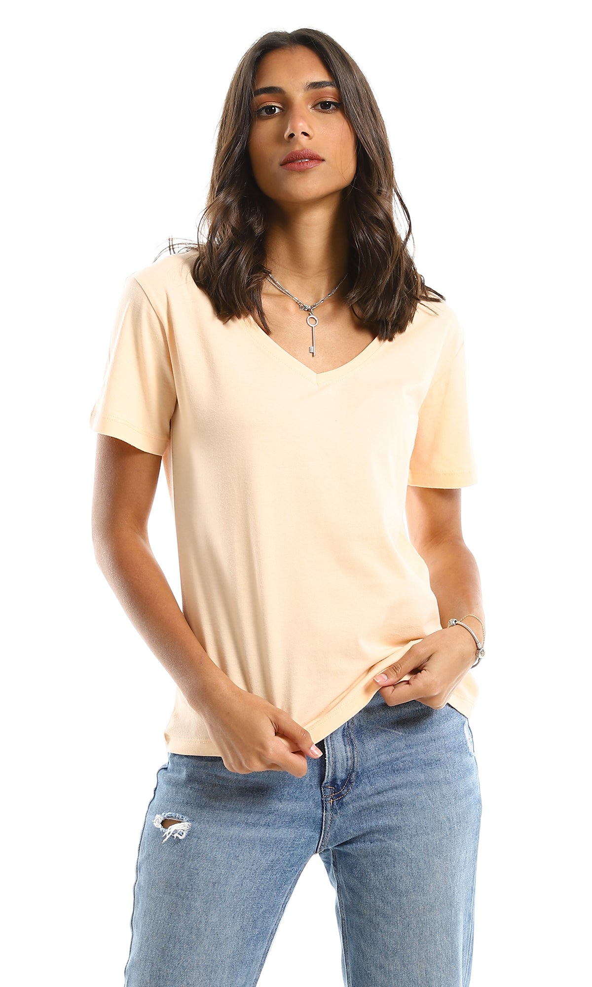 Simon Basic Tee - Wide V Neck Slip On T-Shirt for Women | Comfortable Casual Wear for Everyday Outfits & Layering