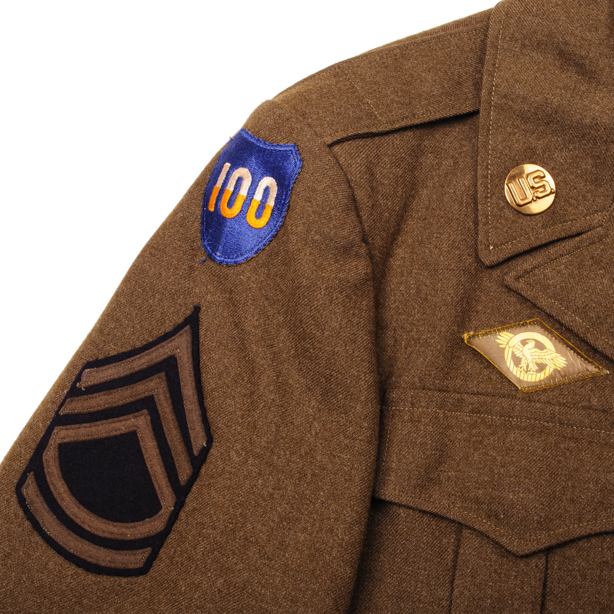 Vintage 1944 US Army Wool Field Jacket Size 36R - Authentic Military Issue with Patches, Insignias & Ribbons | WWII Reenactment, Collectible Display & Cold Weather Outerwear