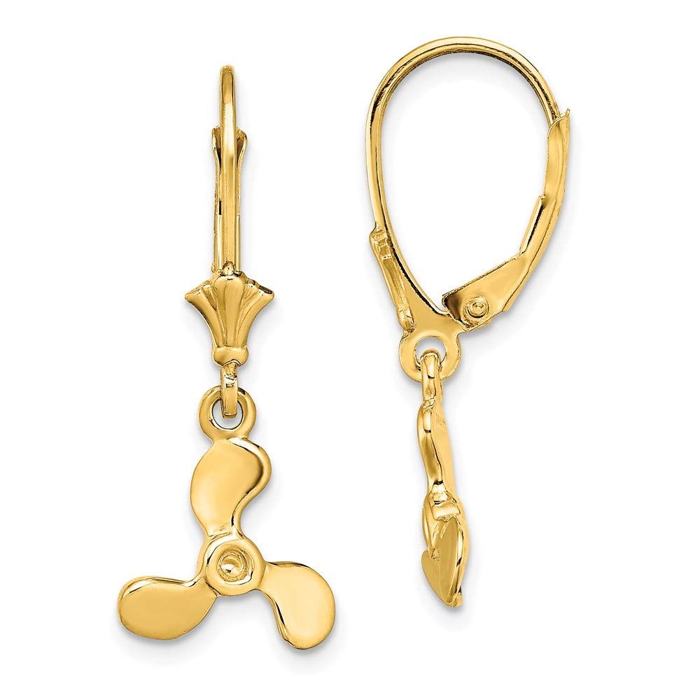 14K Yellow Gold 3D Mini Three Blade Propeller Leverback Earrings for Women - Aviation Inspired Jewelry for Everyday Wear & Special Occasions