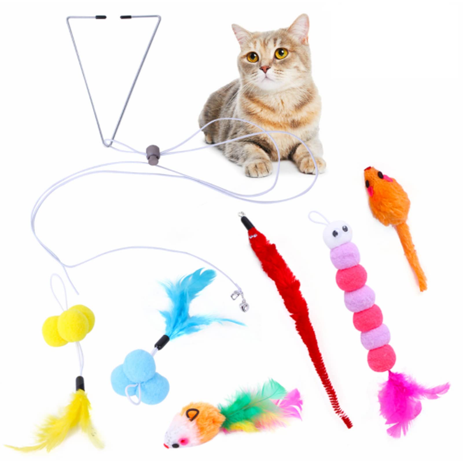Interactive Cat Toys for Indoor Kittens - 6PCS Feather Toys with Retractable Stick, Hanging Door Attachment & Mouse Simulation - Perfect for Exercise, Jumping & Mental Stimulation (Great for Playtime, Training & Bonding with Your Feline Friend)