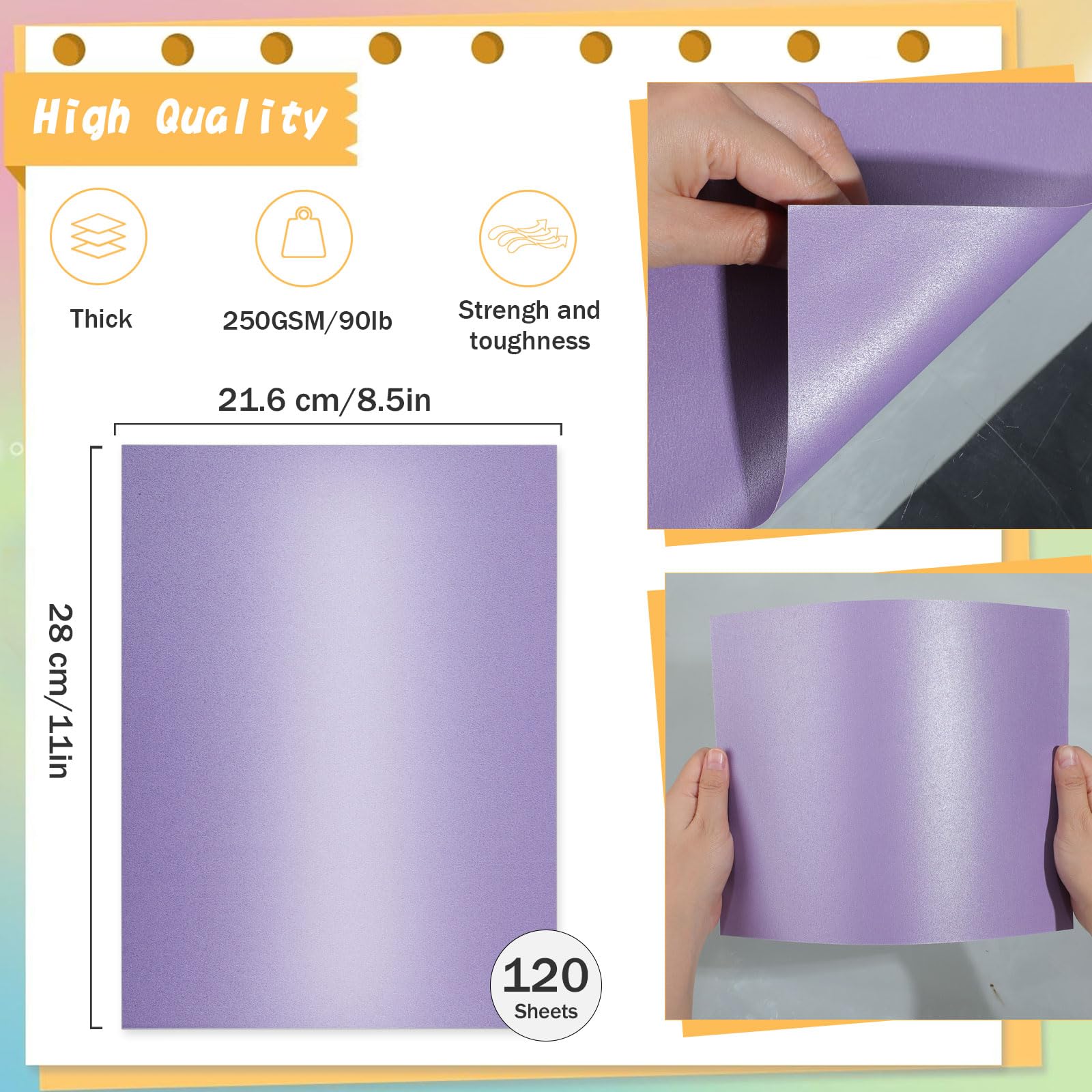 120 Sheets Purple Shimmer Cardstock Paper 8.5 x 11 Inch, 250gsm/92lb Double Sided Metallic Pearlescent Paper for Invitations, Certificates, Crafts, DIY Cards - Perfect for Wedding Invites, Scrapbooking & Gift Wrapping
