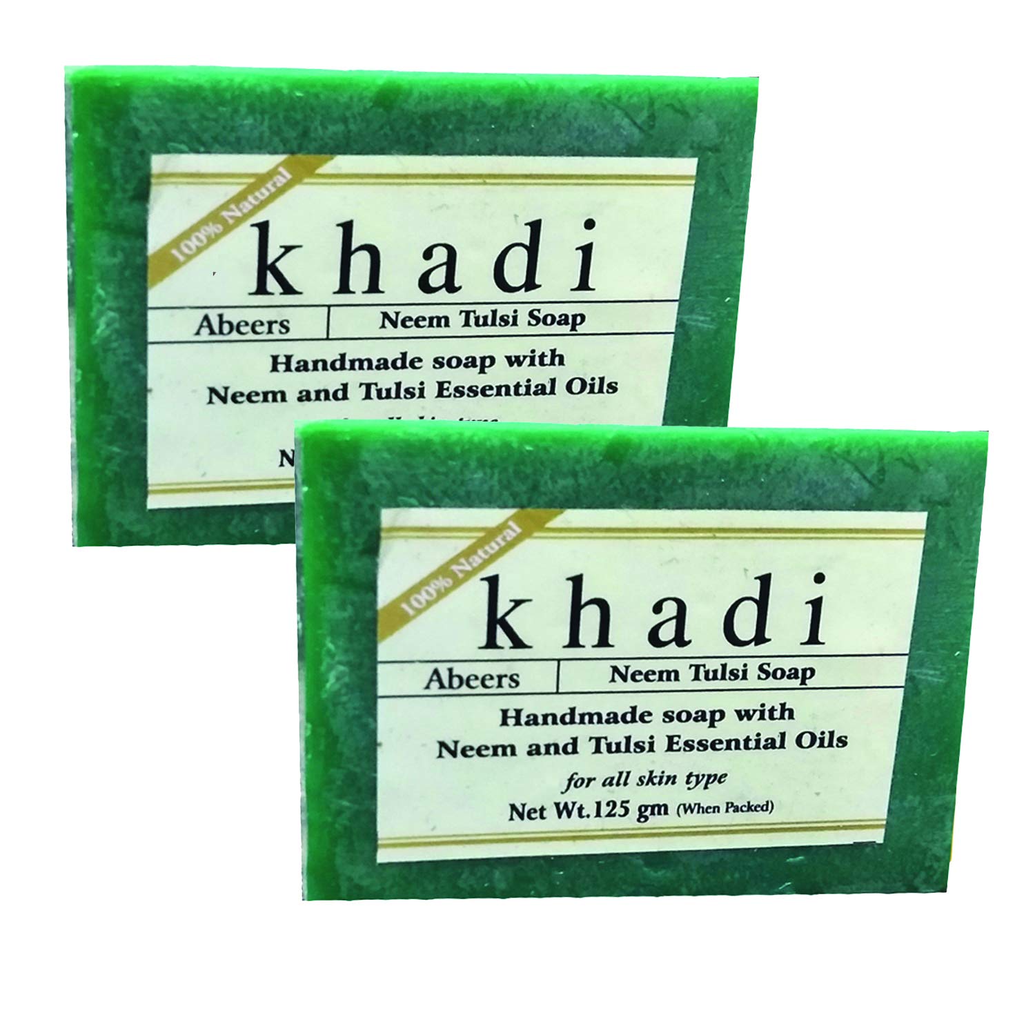 Khadi Abeers Pure Essence Neem Tulsi Soap with Essential Oils - 125g (Pack of 2) | Ayurvedic Herbal Cleansing Bar for Acne & Skin Irritations | Perfect for Daily Face & Body Wash, Sensitive Skin Care & Natural Beauty Routine