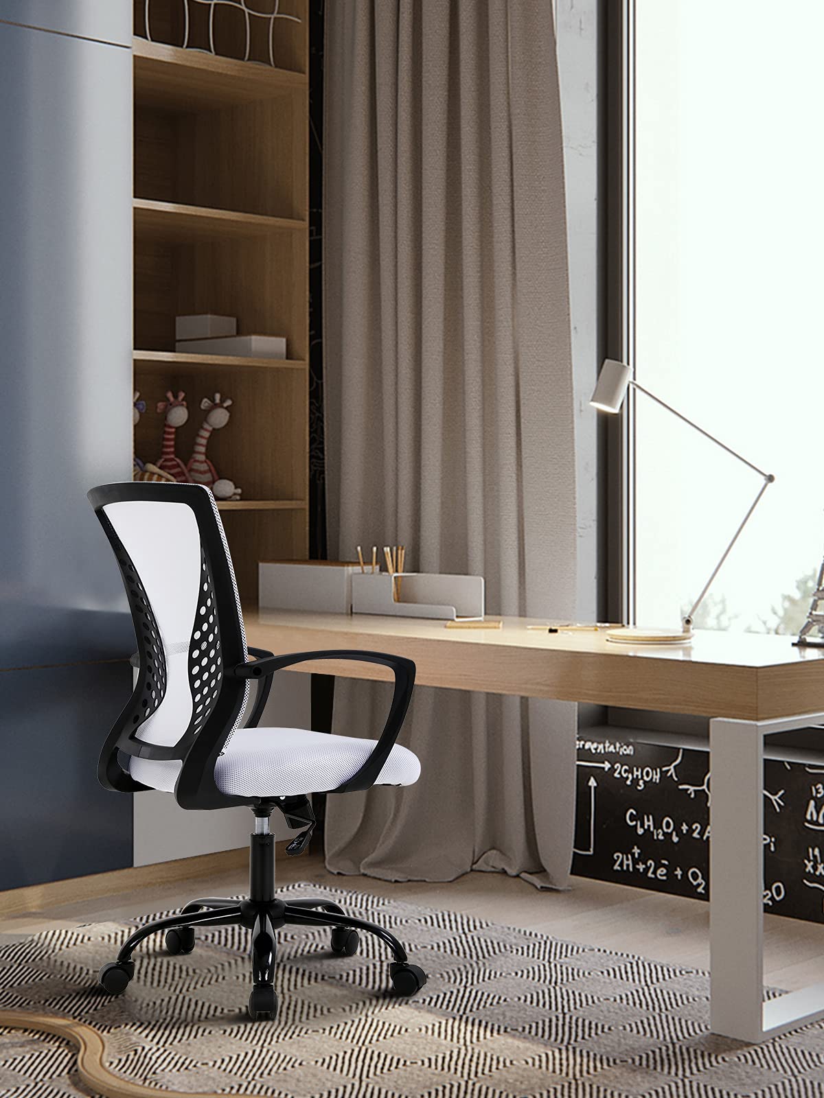 Ergonomic Office Chair with Lumbar Support - Adjustable Height Mesh Computer Desk Chair, Swivel Rolling Task Chair for Home Office & Gaming - Comfortable Mid Back Support & Armrests (White) - Perfect for Long Work Hours, Online Meetings, and Gaming Sessions