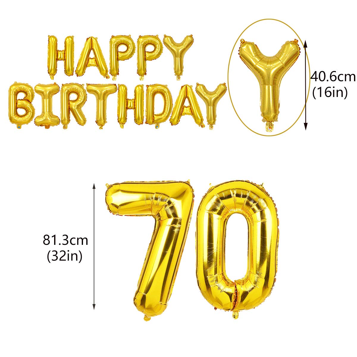 70th Birthday Party Decorations Set - Gold Happy Birthday Letter Balloons, Pennant Banners, Star Foil & Confetti Balloons for Women & Men - Perfect for Mum/Dad's Milestone Celebration - Great for Home, Restaurant & Surprise Parties