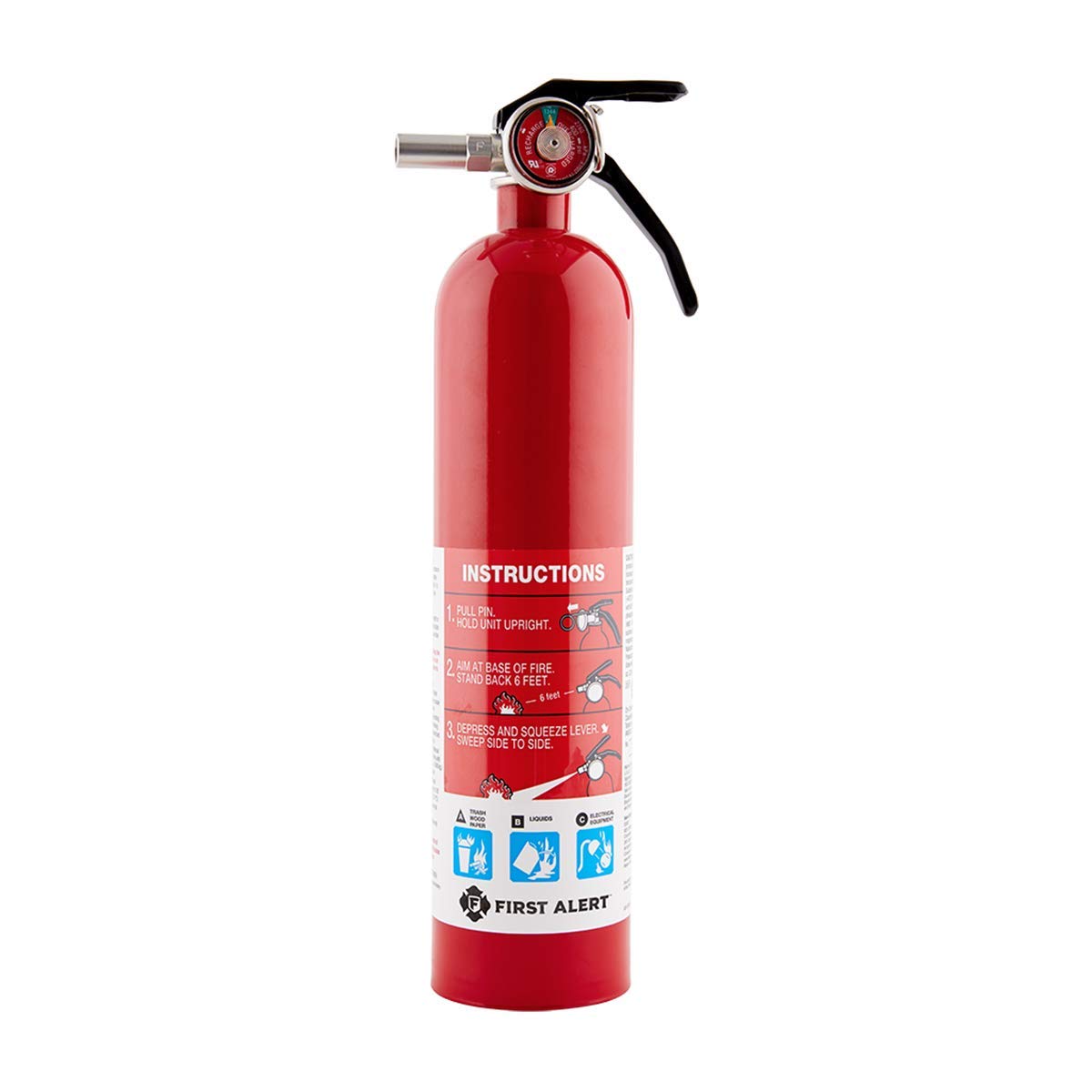 First Alert HOME1 Rechargeable Standard Home Fire Extinguisher UL Rated 1-A:10-B:C, Red - Ideal for Kitchen, Garage & Office Safety Protection