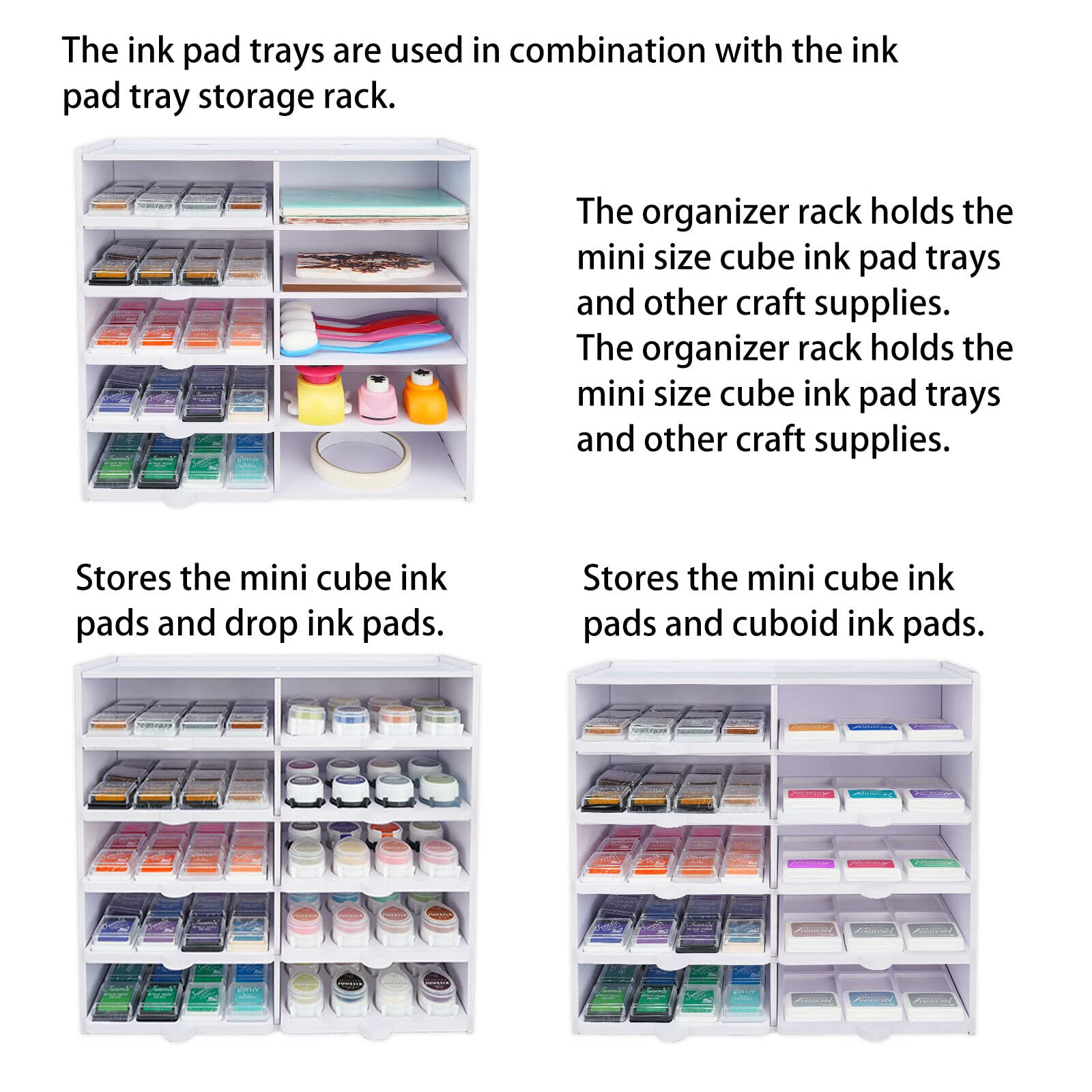 Sanfurney Mini Ink Pad Cube Caddy - Stamp Pad Storage Tray Organizer (Holds 12 Ink Pads per Tray, Set of 5 Trays for 60 Total) - Perfect for Craft Rooms, Scrapbooking & DIY Stamping Projects
