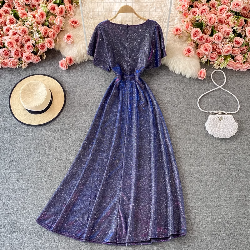 Elegant Sparkling Round Neck Long Prom Dress for Women - Perfect for Evening Parties, Weddings & Special Occasions