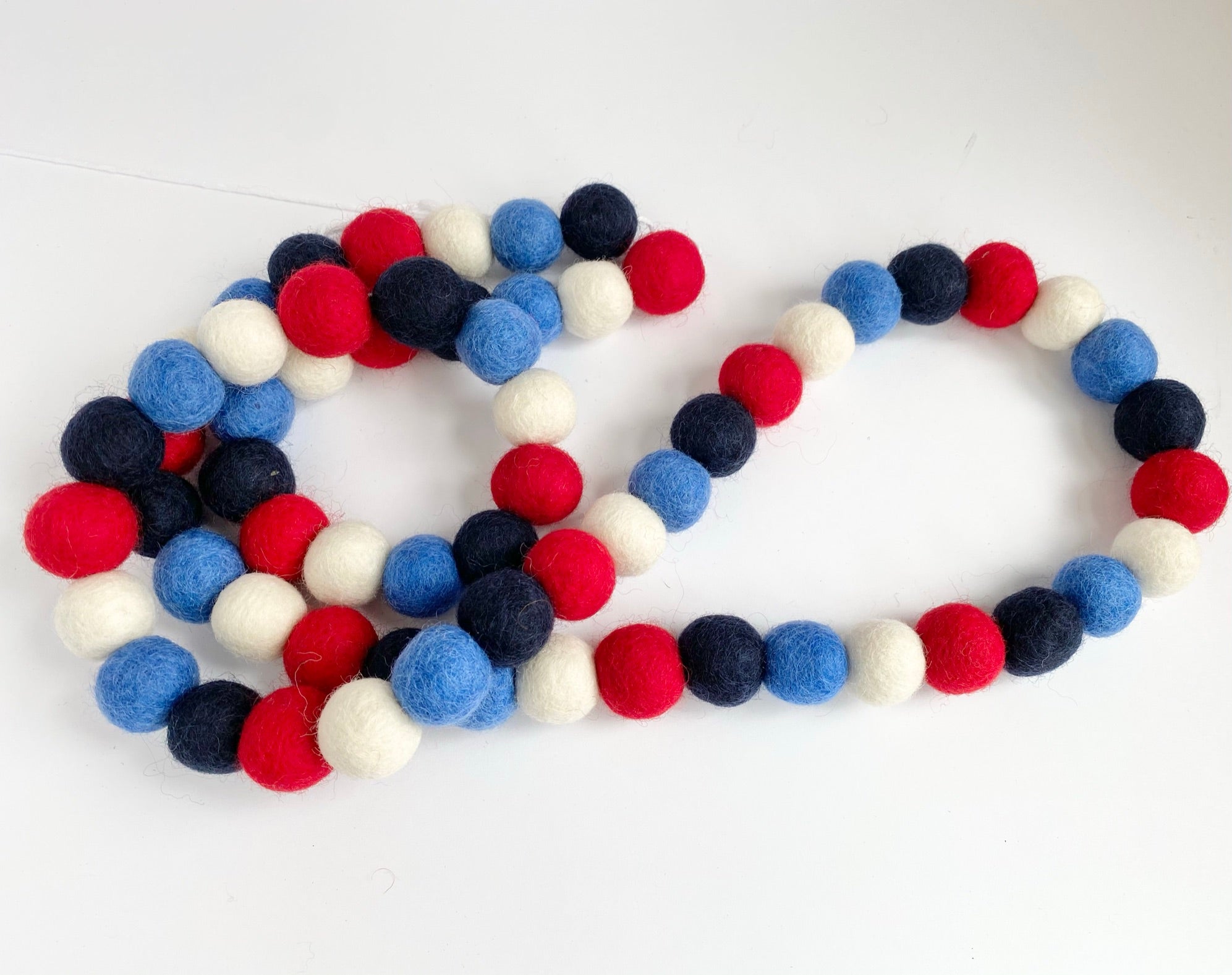 Red White and Blue Felt Ball Garland - Patriotic Party Decor for 4th of July, Baby Shower, Nursery, Wedding & Home Decoration