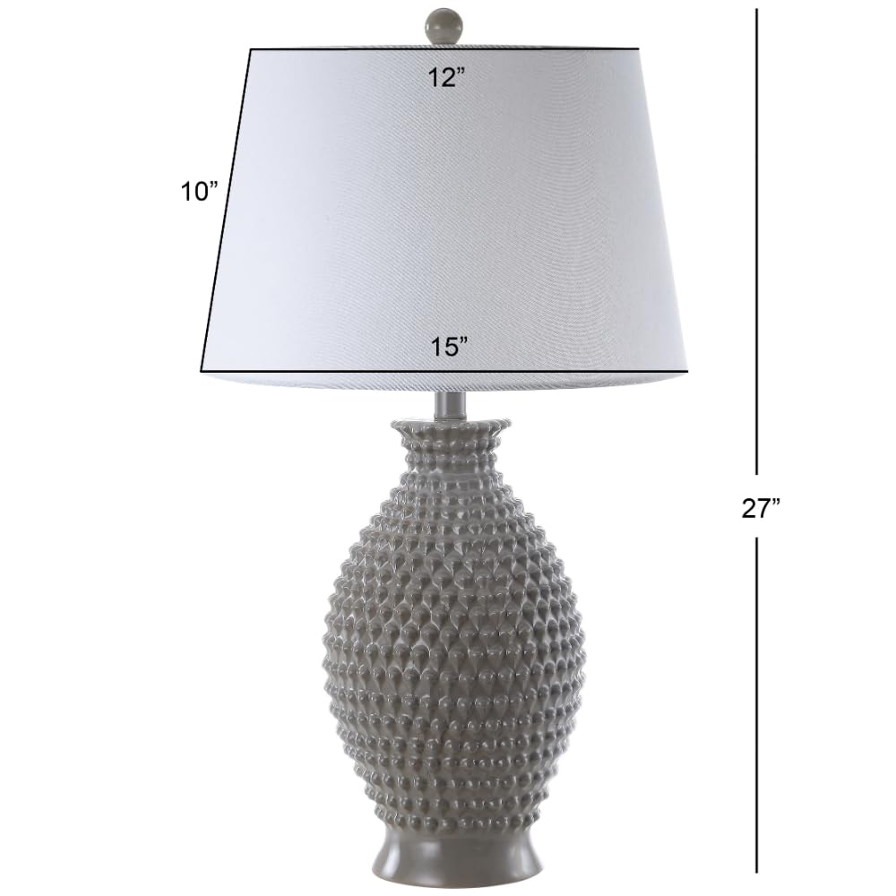 SAFAVIEH Lighting Collection Rosten Grey Textured 27-inch Table Lamp Set of 2 with LED Bulbs - Modern Bedside Lamp for Bedroom, Living Room & Home Office - Perfect for Reading, Working & Ambient Lighting