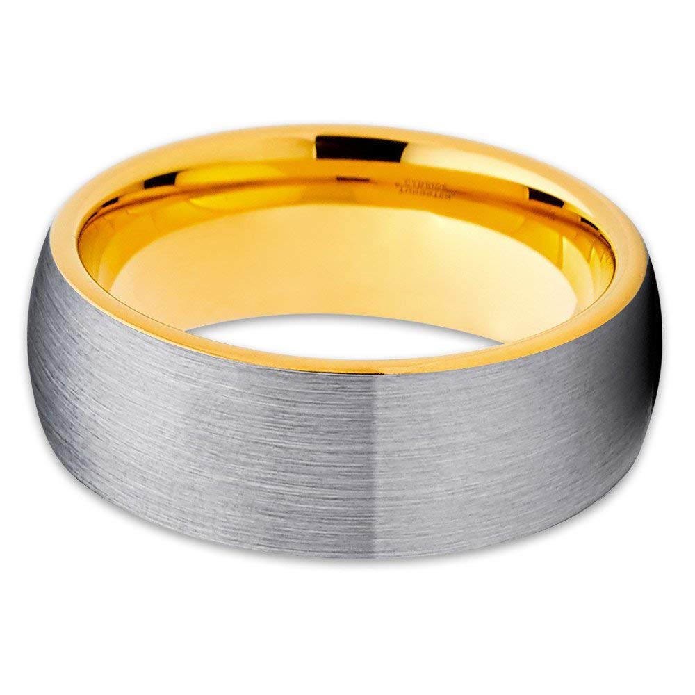 18K Yellow Gold Tungsten Wedding Band - 8mm Comfort Fit Tungsten Carbide Ring for Men & Women - Perfect for Engagement, Anniversary & Everyday Wear