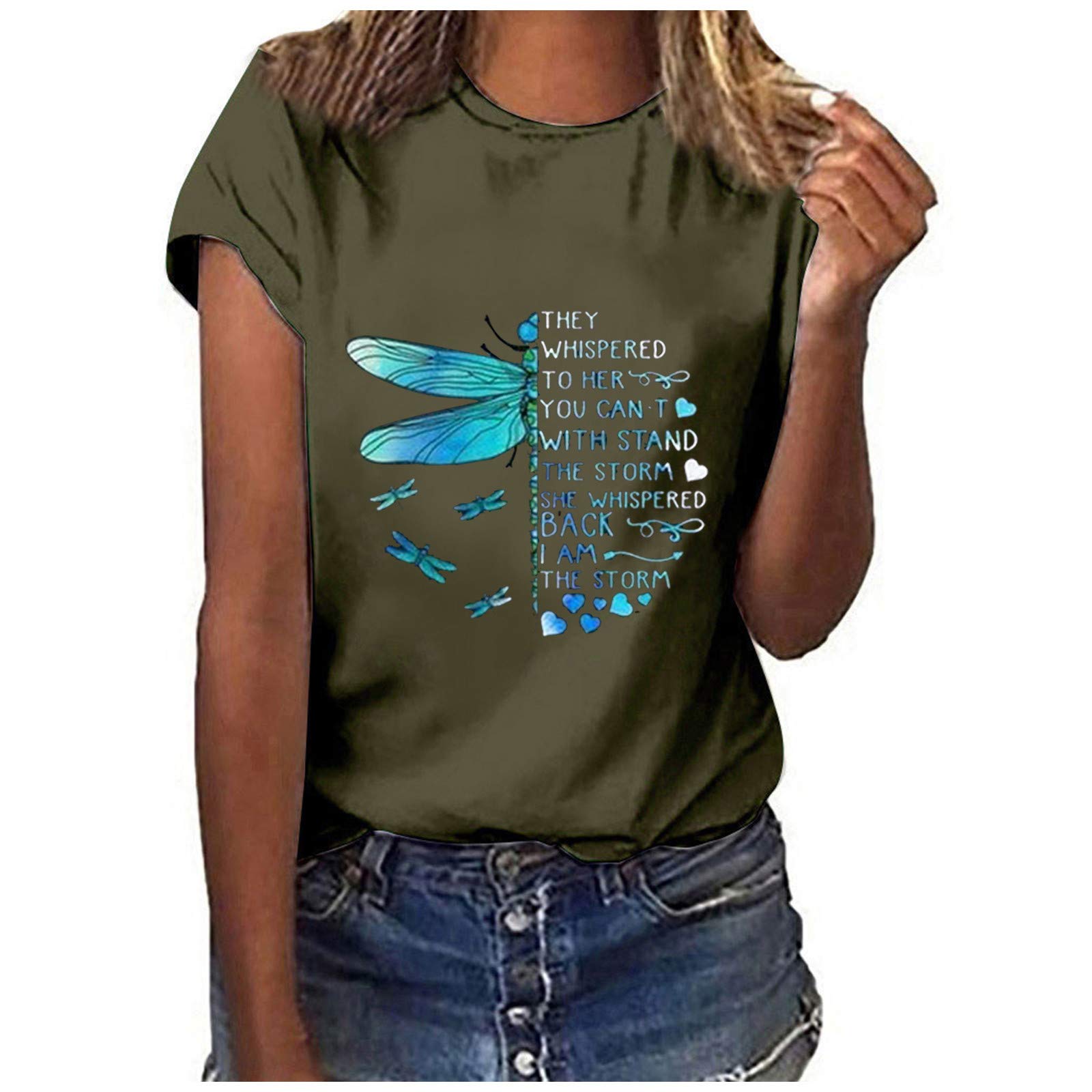 Kamendita Women's Dragonfly Graphic T-Shirt - Funny Cute Summer Tee Short Sleeve Casual Blouse Top for Everyday Wear & Outdoor Activities