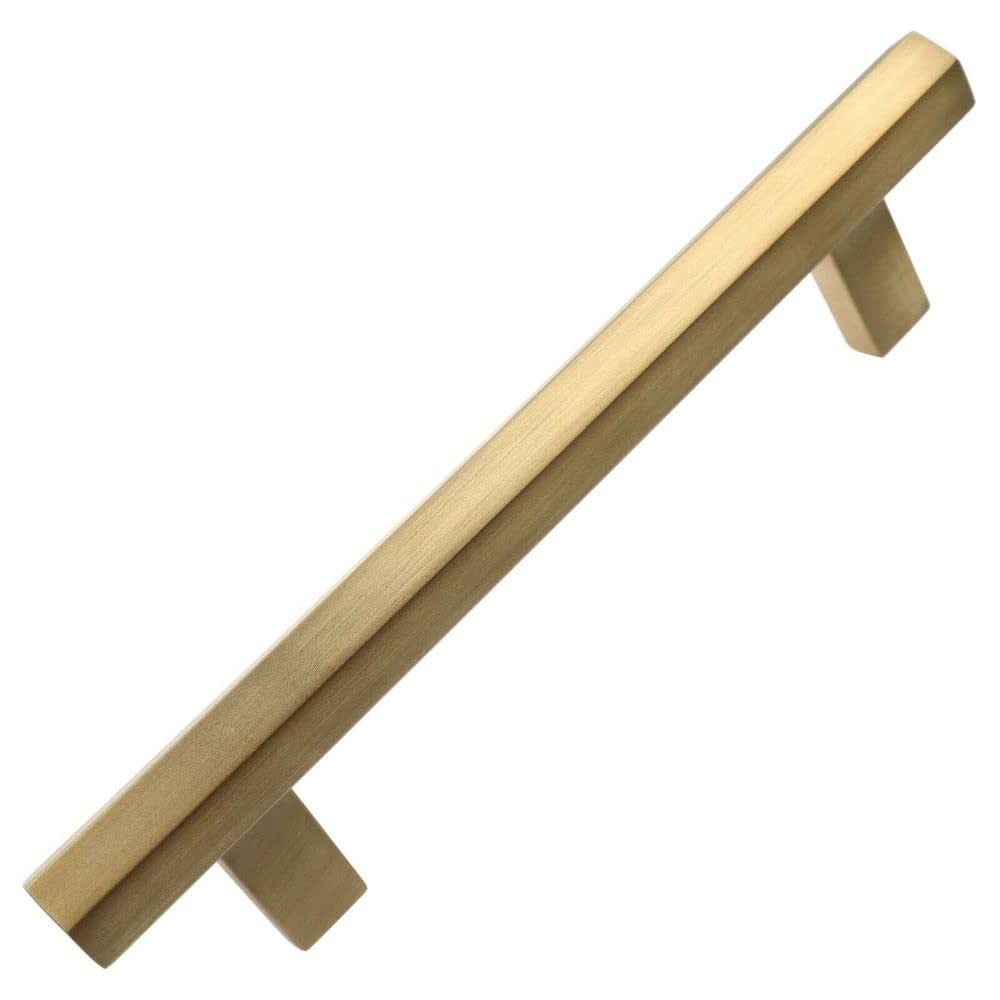 5 Inch Satin Gold Hexagon Bar Pull Cabinet Handle - CC 4791-128-SG | Modern Kitchen & Bathroom Hardware for Drawers & Cabinets