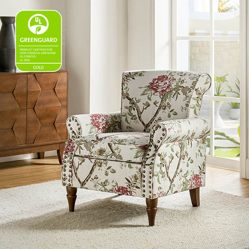 Artemisa Modern Floral Pattern Upholstered Armchair - Comfortable Living Room Accent Chair for Home Office & Lounge Decor