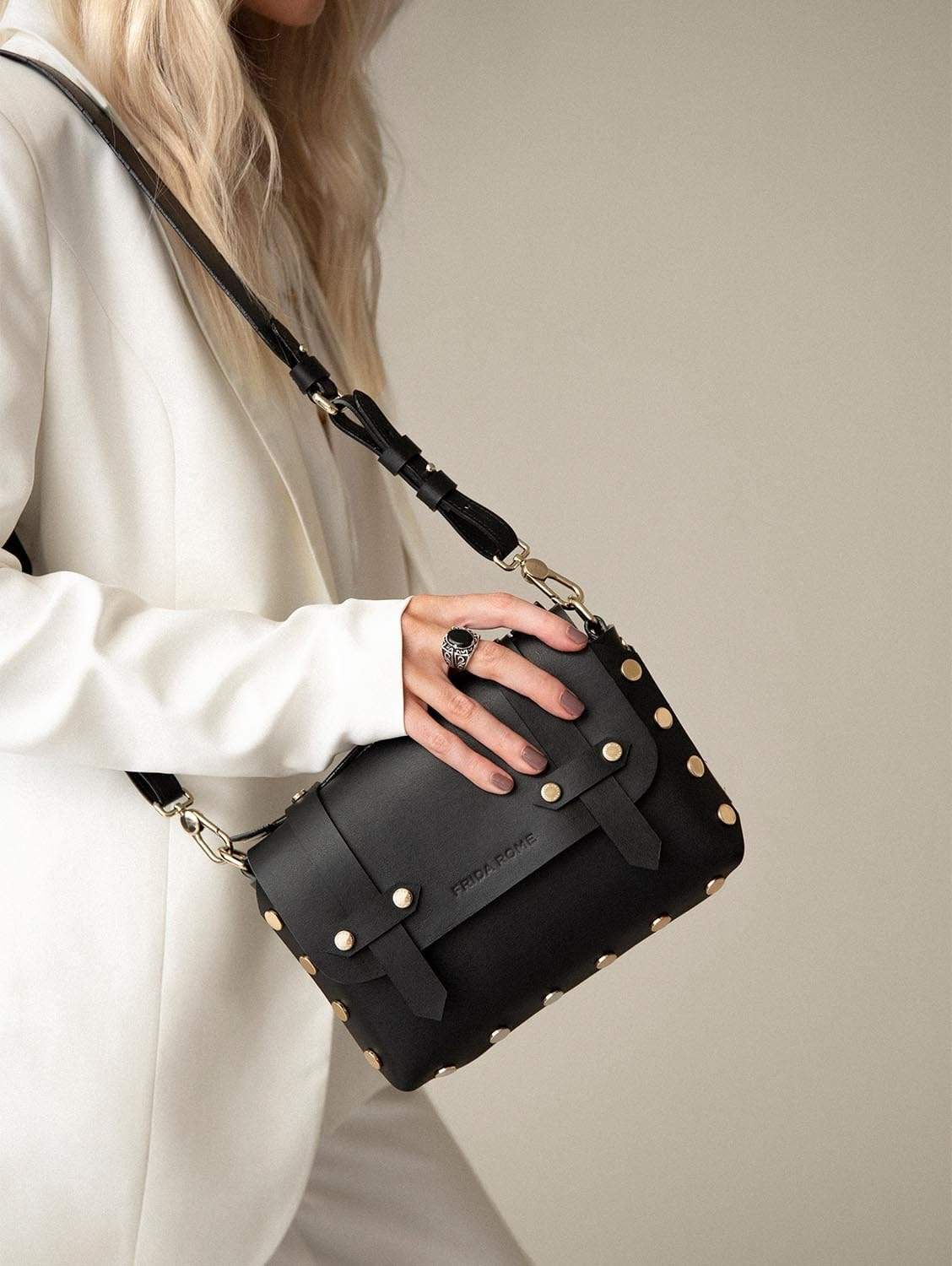 Vegan Cactus Leather Studded Crossbody Bag for Women | Black | Stylish & Sustainable Fashion Accessory for Parties, Travel & Everyday Use