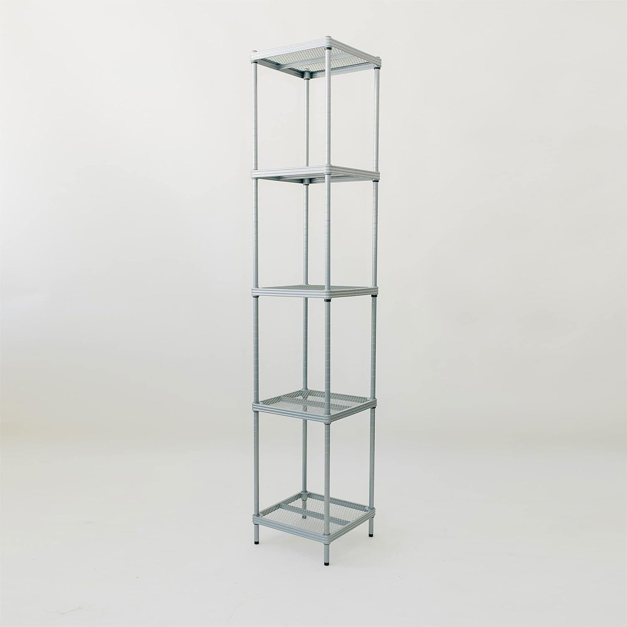5-Tier Metal Storage Shelves - 13.8”x13.8”x70.9” Silver Organizer Rack for Kitchen, Office, Garage | Space-Saving Shelving Unit for Pantry, Workshop & Home Organization