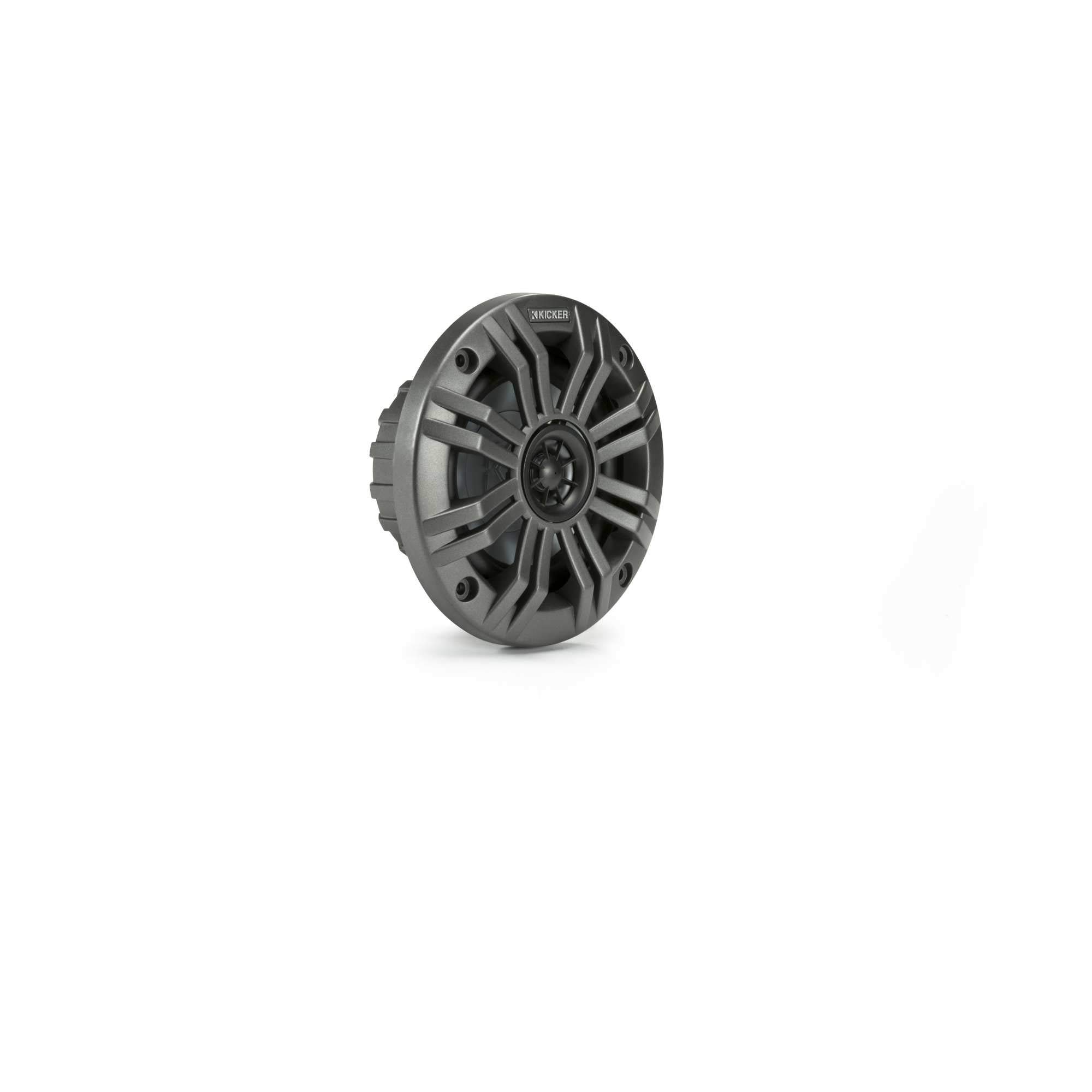 Kicker KM4 4-Inch (100mm) Marine Coaxial Speakers with 1/2-Inch (13mm) Tweeters, 2-Ohm, Charcoal & White Grilles - Waterproof Boat Audio System for Marine, RV, and Outdoor Use