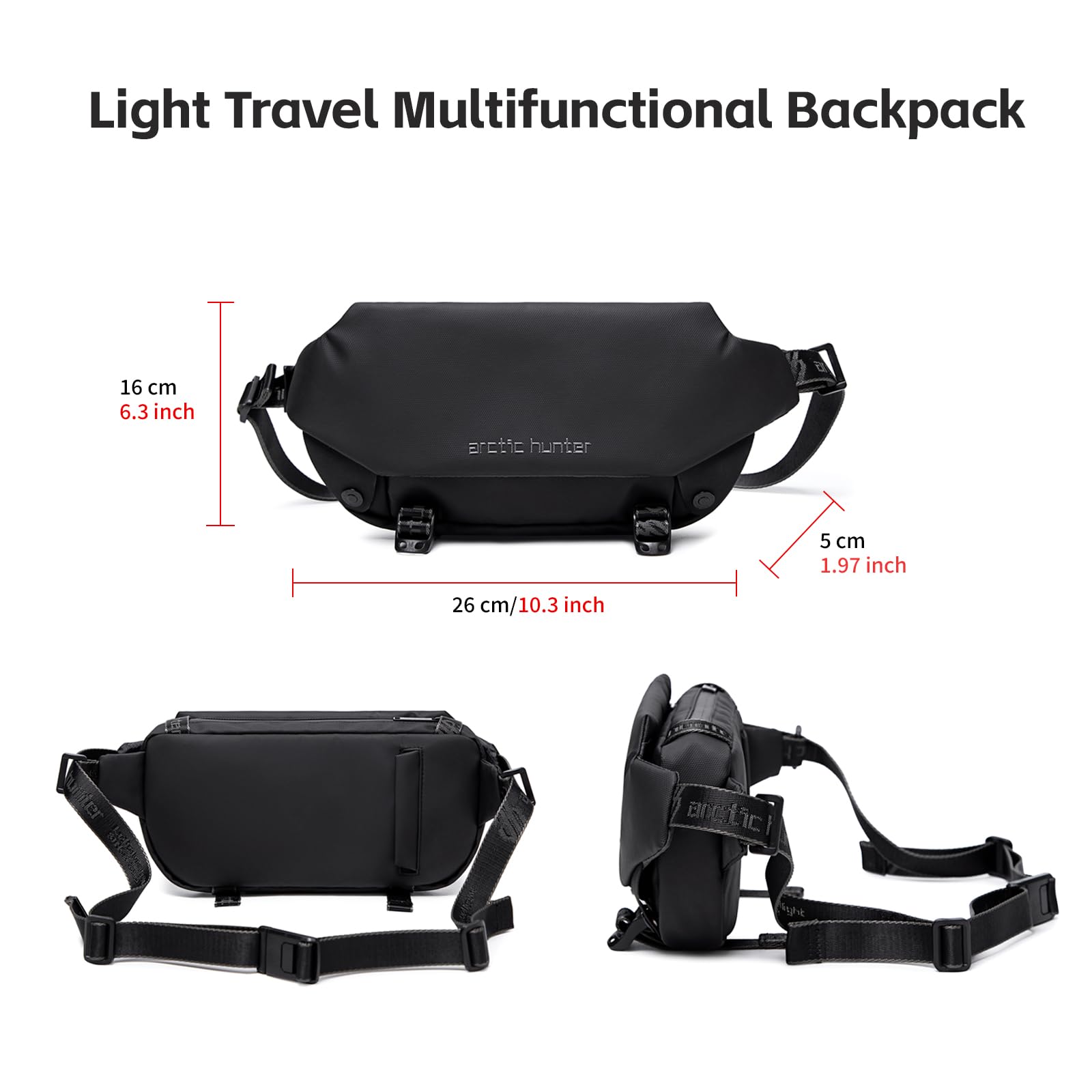 Lightweight Waterproof Sling Bag for Men & Women - Compact Crossbody Shoulder Bag for Travel, Hiking, Gym & Everyday Use - Durable & Comfortable for Outdoor Activities, Commuting & Casual Wear - Black