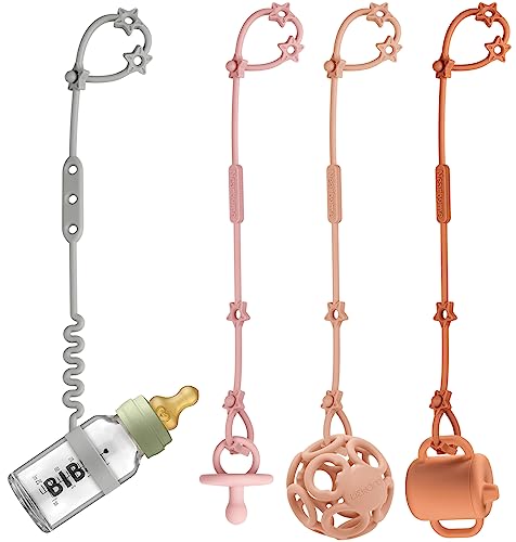 **Baby Safety Straps - Adjustable Silicone Sippy Cup Leash for Stroller, Highchair & Car Seat | Secure Pacifiers & Bottles | Stretchable & Durable (4-Pack, Multi-Color) - Perfect for On-the-Go Parents & Toddlers**