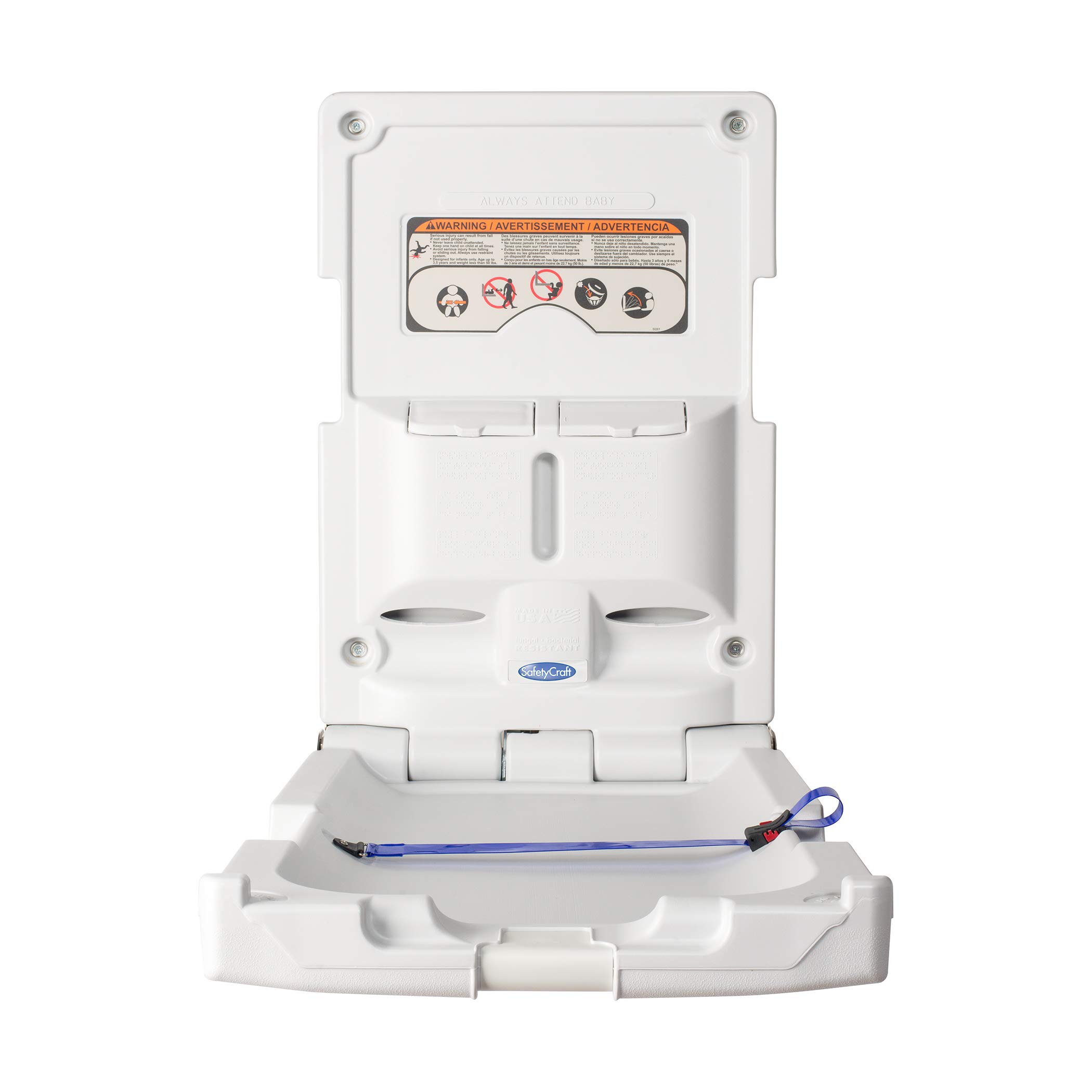 SafetyCraft 100-EV-SC Vertical Wall-Mounted Baby Diaper Changing Station with Built-in Liner Dispenser & Adjustable Safety Strap - Light Gray | Made in USA | Ideal for Daycares, Restrooms & Public Spaces