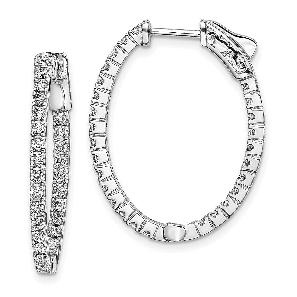 Sterling Silver 925 Cubic Zirconia Oval Hinged Hoop Earrings for Women - 54 Stone 1.7mm CZ In/Out Design, Elegant Fine Jewelry Gift for Her - Perfect for Parties, Weddings and Everyday Wear