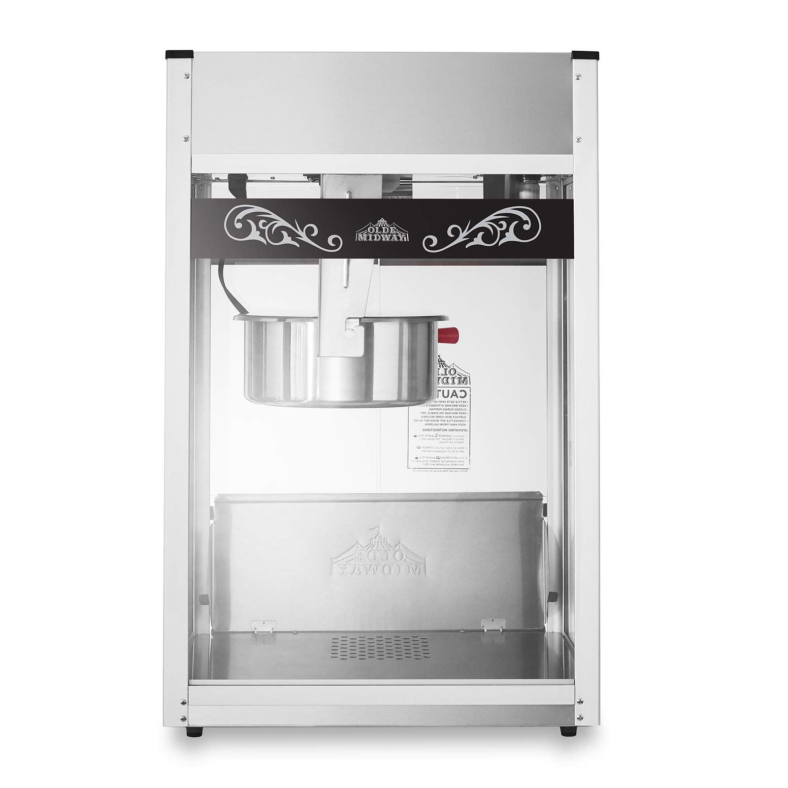 Olde Midway Commercial Popcorn Machine Maker Popper with Extra Large 16-Ounce Kettle - Black | Professional Popcorn Maker for Movie Nights, Parties & Concessions | Heavy Duty Stainless Steel Popcorn Popper for Theaters, Carnivals & Home Use