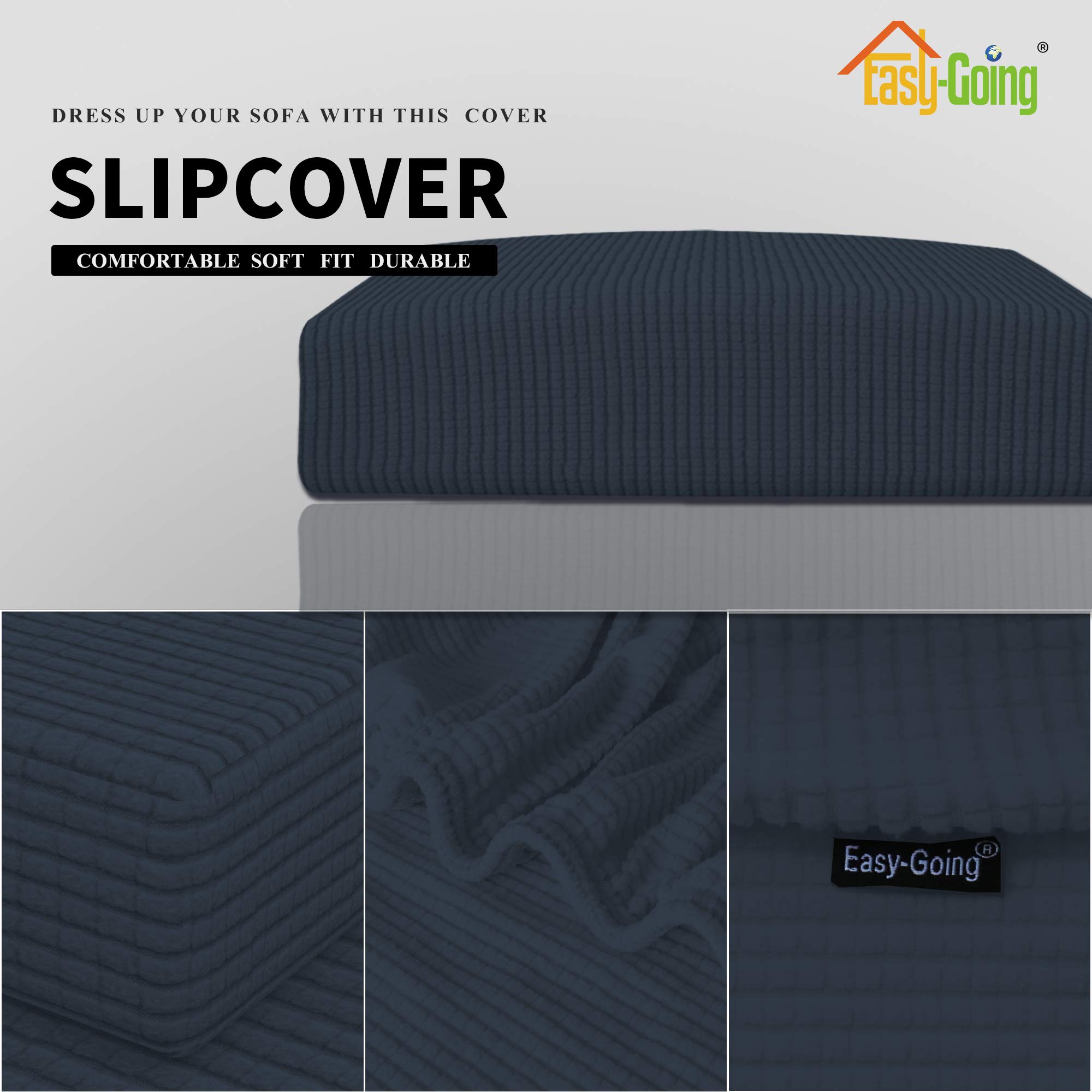 Breathable Stretch Sofa Slipcover with Elastic Bottom - Soft, Flexible Furniture Protector for Couches & Chairs (Dark Blue) | Perfect for Living Room, Bedroom & Office Use