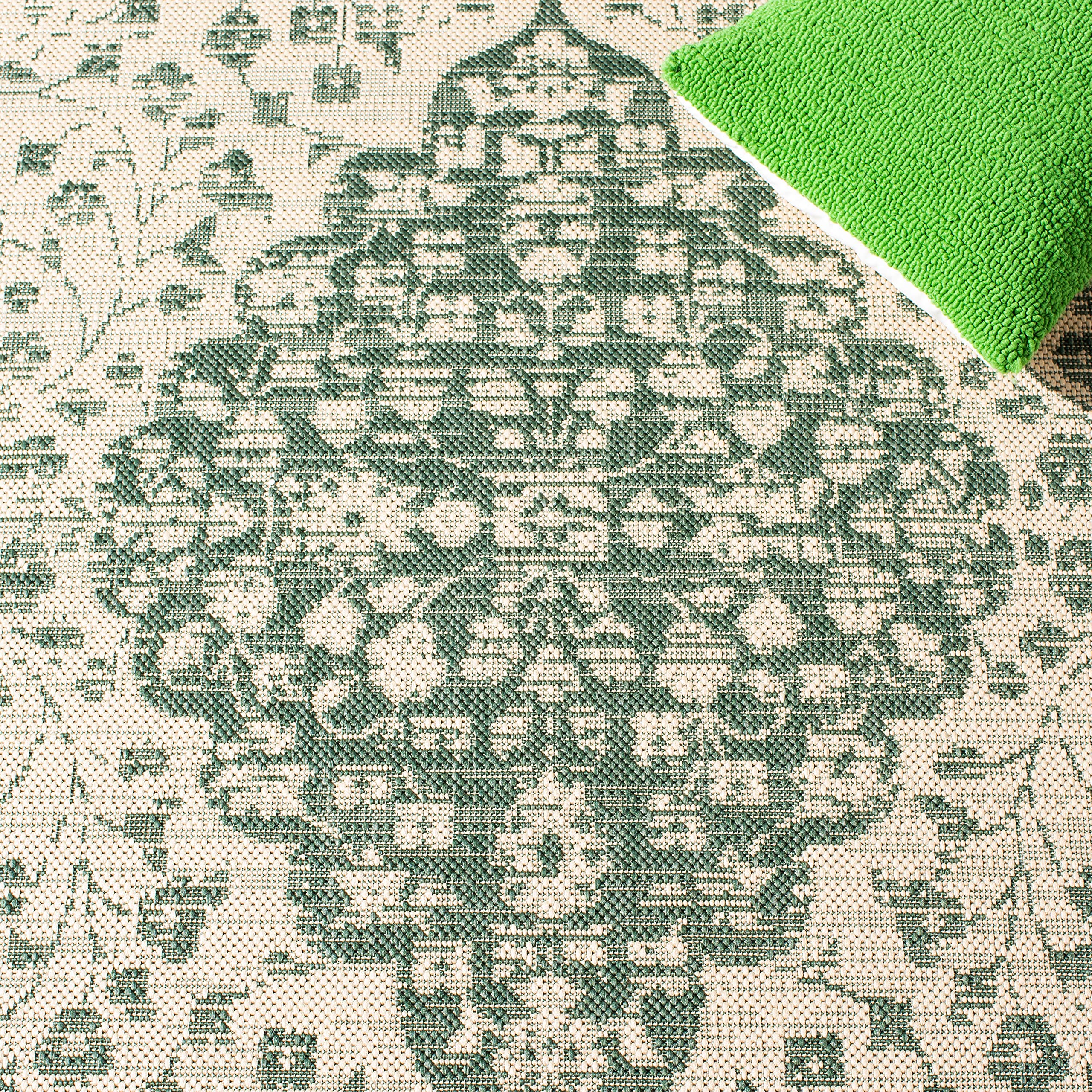 SAFAVIEH Courtyard Collection 8' x 10' Beige and Dark Green Indoor Outdoor Rug - Waterproof, Easy Clean, Non-Slip Backing for Patio, Deck, Backyard, Mudroom, Porch, and Sunroom
