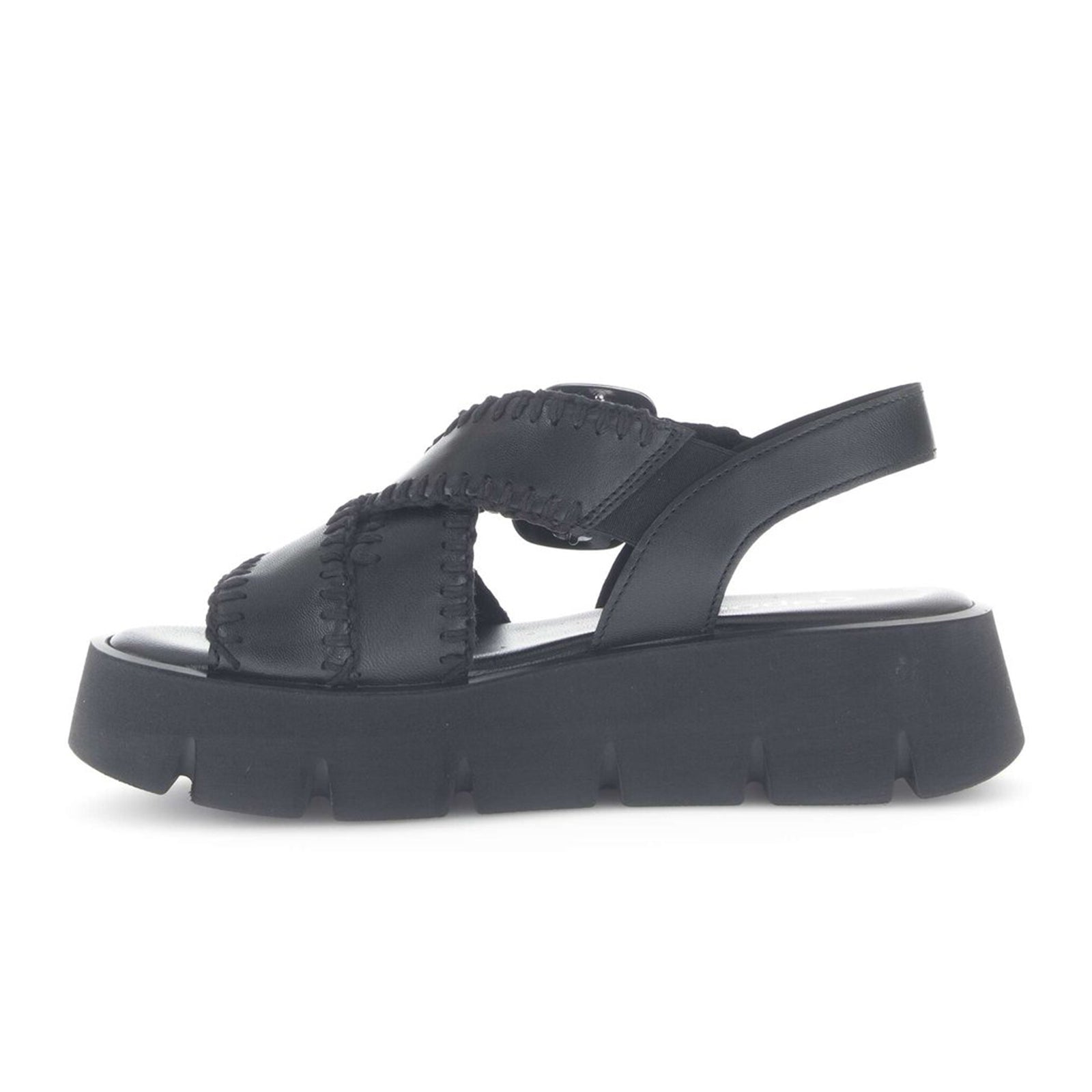 Gabor 64751 Women's Stitch Platform Backstrap Sandal - Lamm Nappa/Schwarz - Comfortable Summer Shoes for Beach, Vacation & Casual Outings