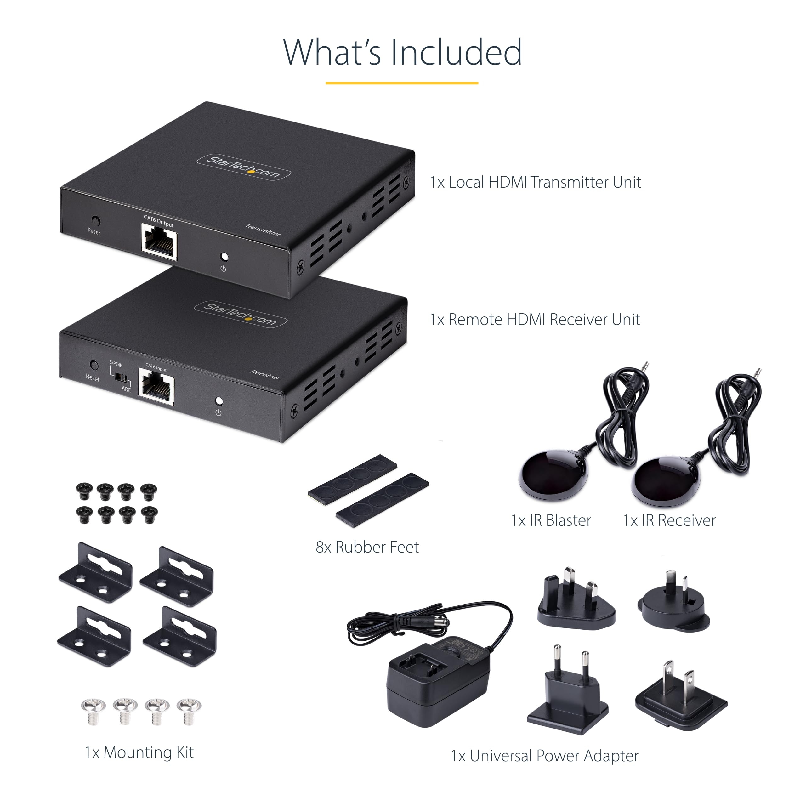 StarTech.com 4K HDMI Extender Over CAT5/CAT6 Cable - 4K 60Hz HDR Video & Audio Transmitter/Receiver Kit Up to 230ft (70m) | HDMI Over Ethernet with S/PDIF Output | Perfect for Home Theater, Gaming & Conference Room Setup (4K70IC-EXTEND-HDMI)