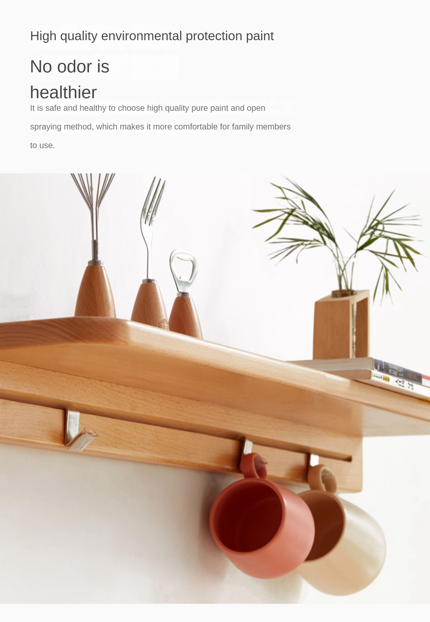 Solid Beech Wood Wall Shelf with Hooks - Rustic Floating Shelf for Kitchen, Bathroom, or Living Room Storage & Decor