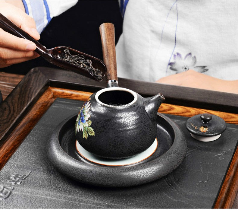 Premium Iron Tea Set with Ebony Tea Tray - Traditional Chinese Gongfu Tea Ceremony Set for Home, Office & Gift Giving