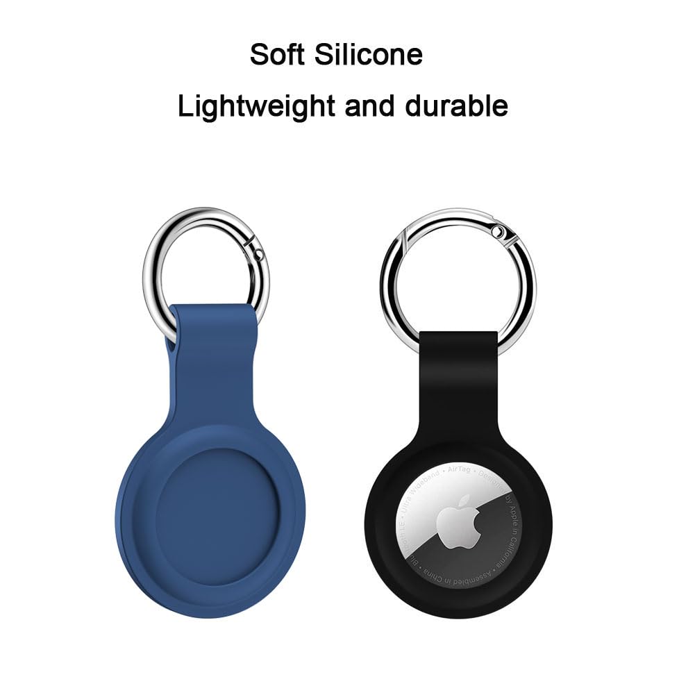 Alsukeay 4 Pack AirTag Holder Case with Keychain - Silicone Protective Cover with Loop Key Ring - Compatible with Apple AirTag Tracker for Wallet, Backpack, Luggage, Pets (Black/Blue/Pink/Purple) - Perfect for Travel, Key Tracking & Pet Safety