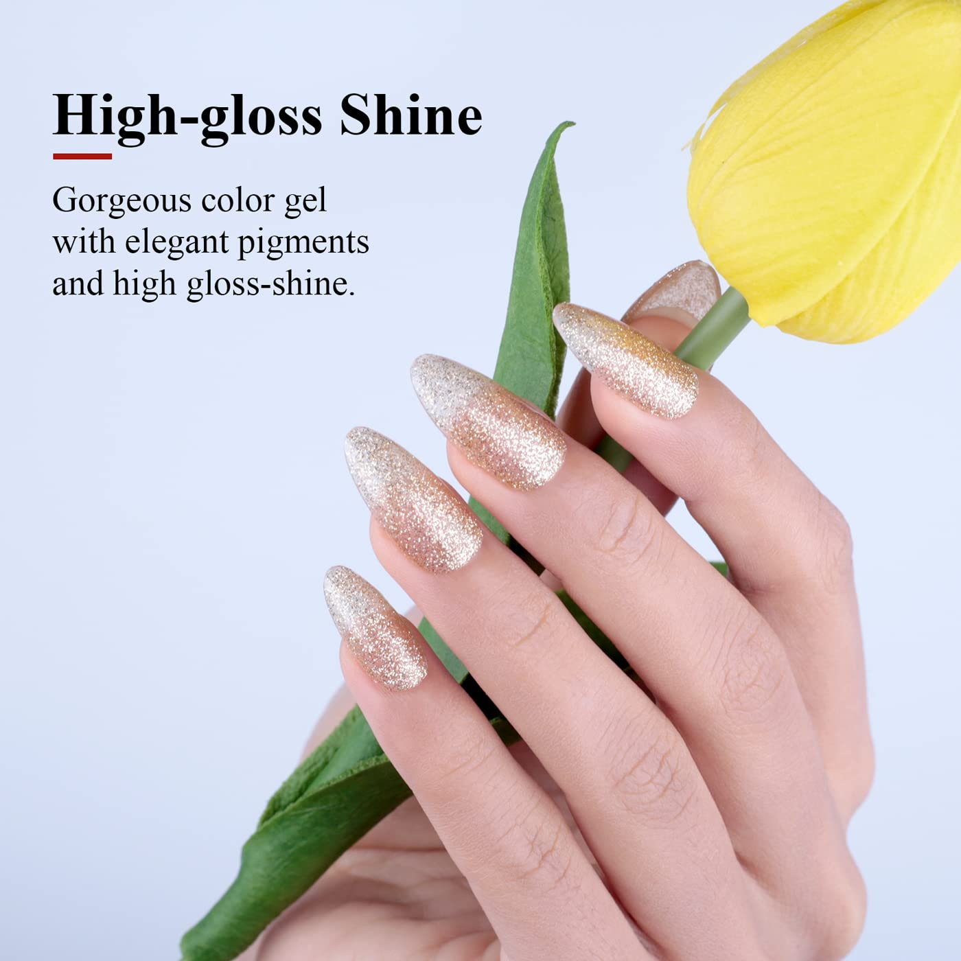 Imtiti Champagne Gold Glitter Gel Nail Polish - 0.5 Fl Oz Soak Off LED/UV Gel Polish for DIY Nail Art, Manicure & Salon Use | Long Lasting Shimmer Nail Polish Kit for Women & Girls | Perfect for Parties, Weddings & Special Occasions