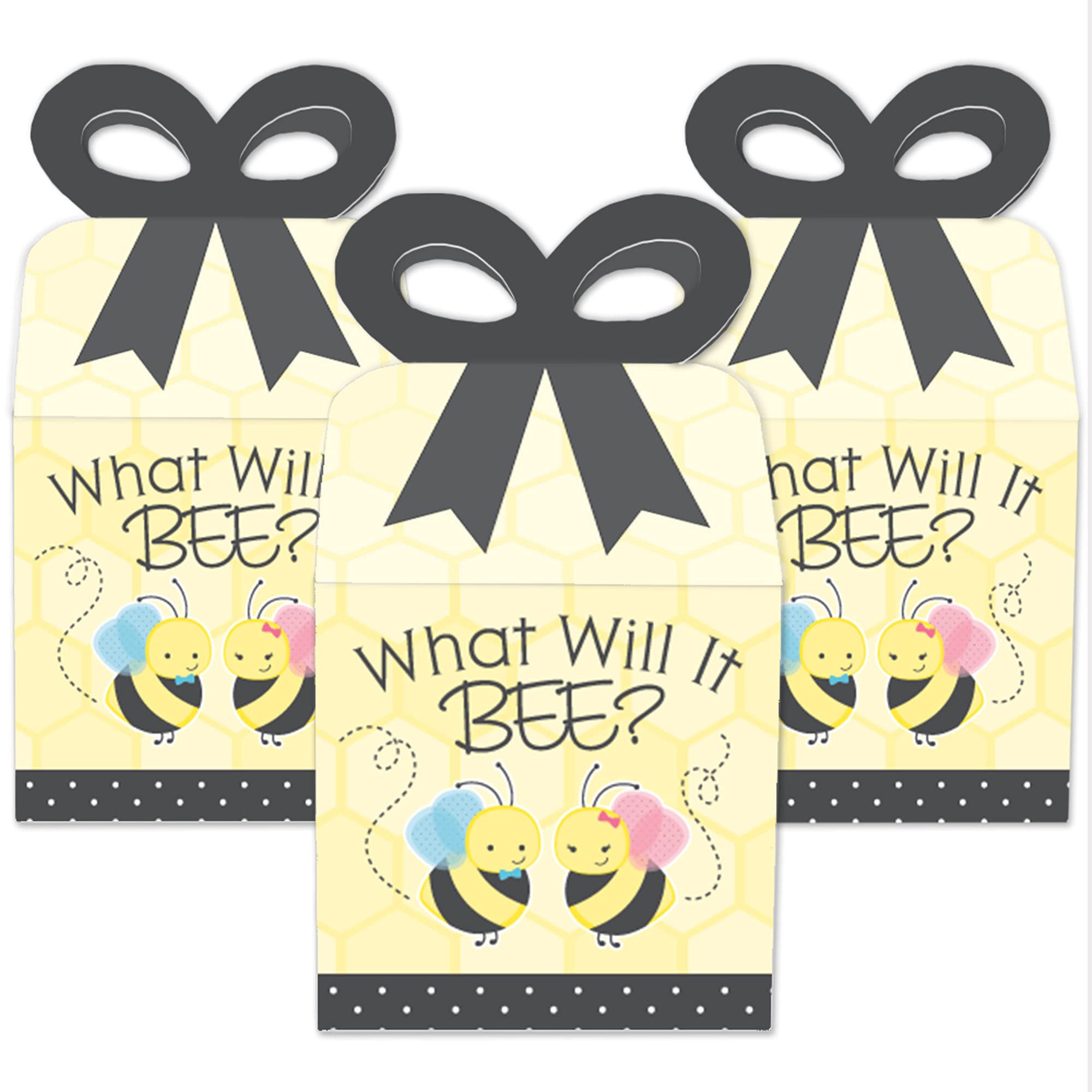 Big Dot of Happiness What Will It Bee? - 12-Pack Square Favor Gift Boxes for Gender Reveal Parties - Perfect for Baby Showers, Bridal Showers & Birthday Celebrations