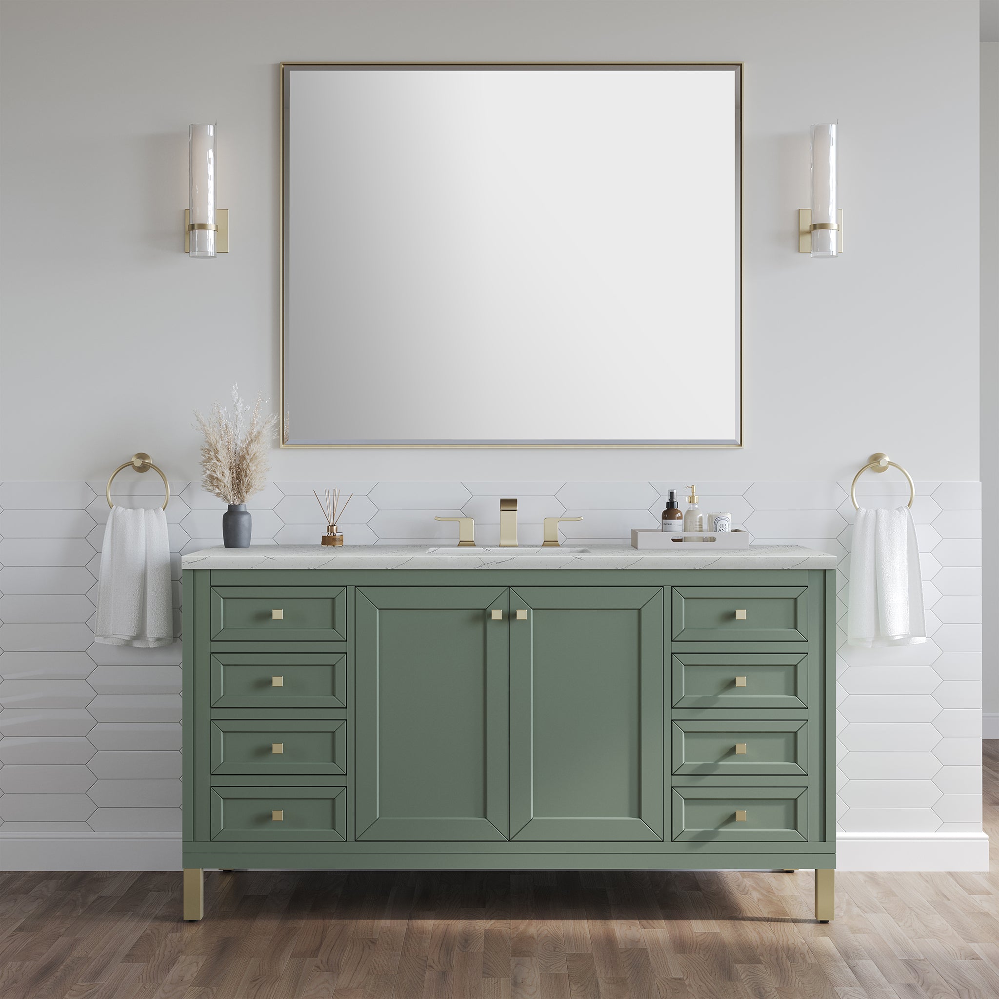 Chicago 60-Inch Single Bathroom Vanity in Smokey Celadon with 3CM Ethereal Noctis Quartz Countertop - Perfect for Modern Master Bathrooms & Powder Rooms