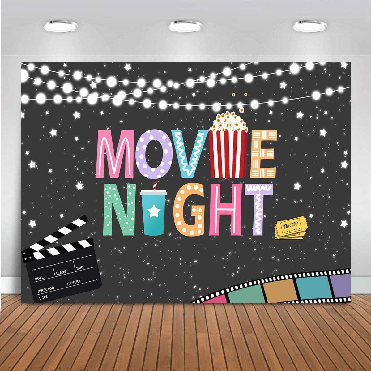 Premium Hollywood Movie Night Backdrop - Cinema Party Decor for Birthday, Awards & Photoshoot (Popcorn Theme) | Perfect for Movie Themed Parties, Home Theater Decorations & Photography Backgrounds