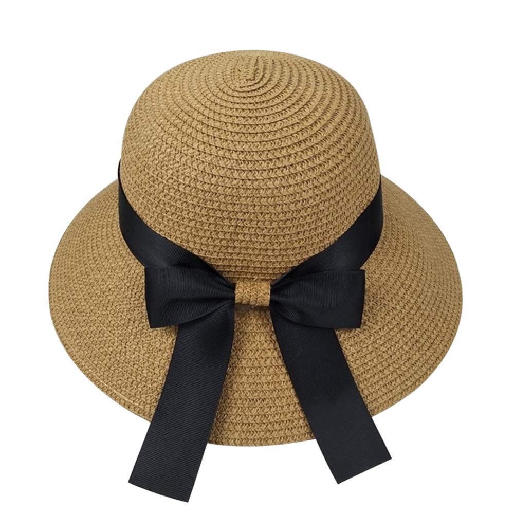 Women's Straw Sun Hat for Summer & Beach - Foldable Wide Brim Floppy Hat with Adjustable Strap & Bow - Perfect for Vacation, Poolside, Gardening, and Outdoor Activities