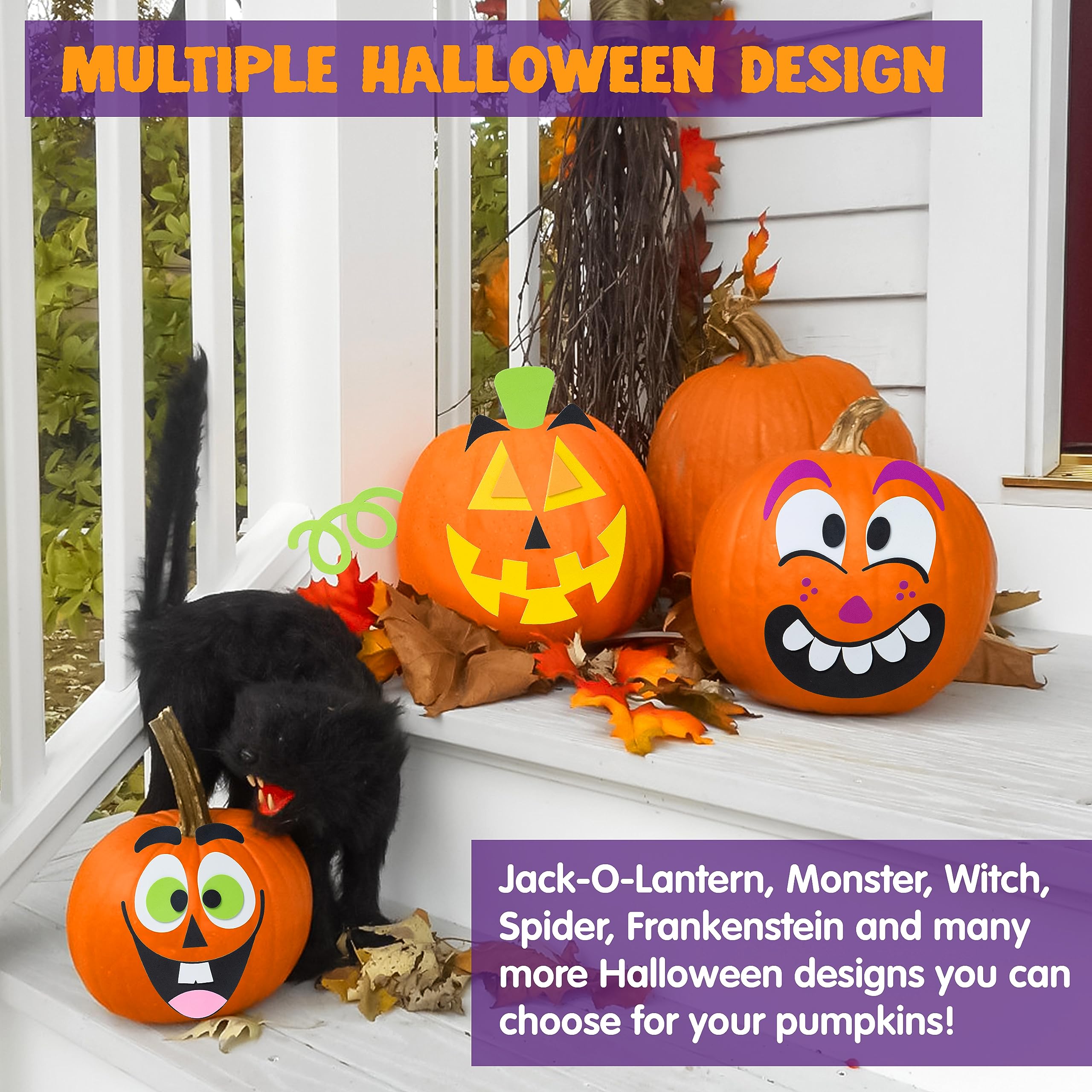 JOYIN 16 Pack Halloween Pumpkin Decorating Stickers - Foam Craft Kit for Kids, Halloween Party Favors & School Activities - Funny Jack O'Lantern Stickers for Classroom Games & DIY Pumpkin Decor