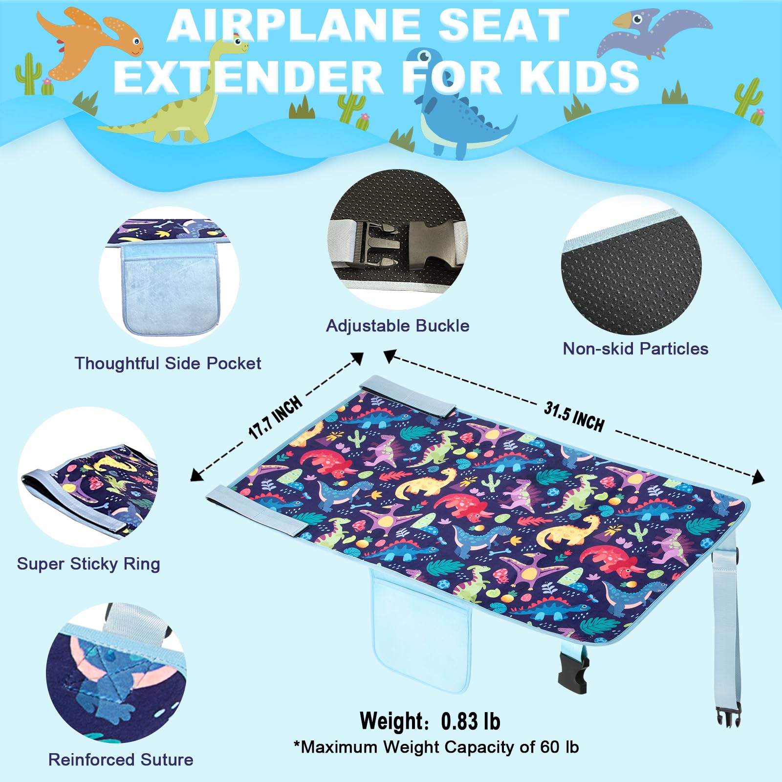 MIUUDBY Toddler Airplane Bed Seat Extender - Portable Foot Rest for Kids with Side Pocket | Comfortable In-Flight Sleep Solution for Babies & Toddlers | Perfect for Long-Haul Flights & Family Travel