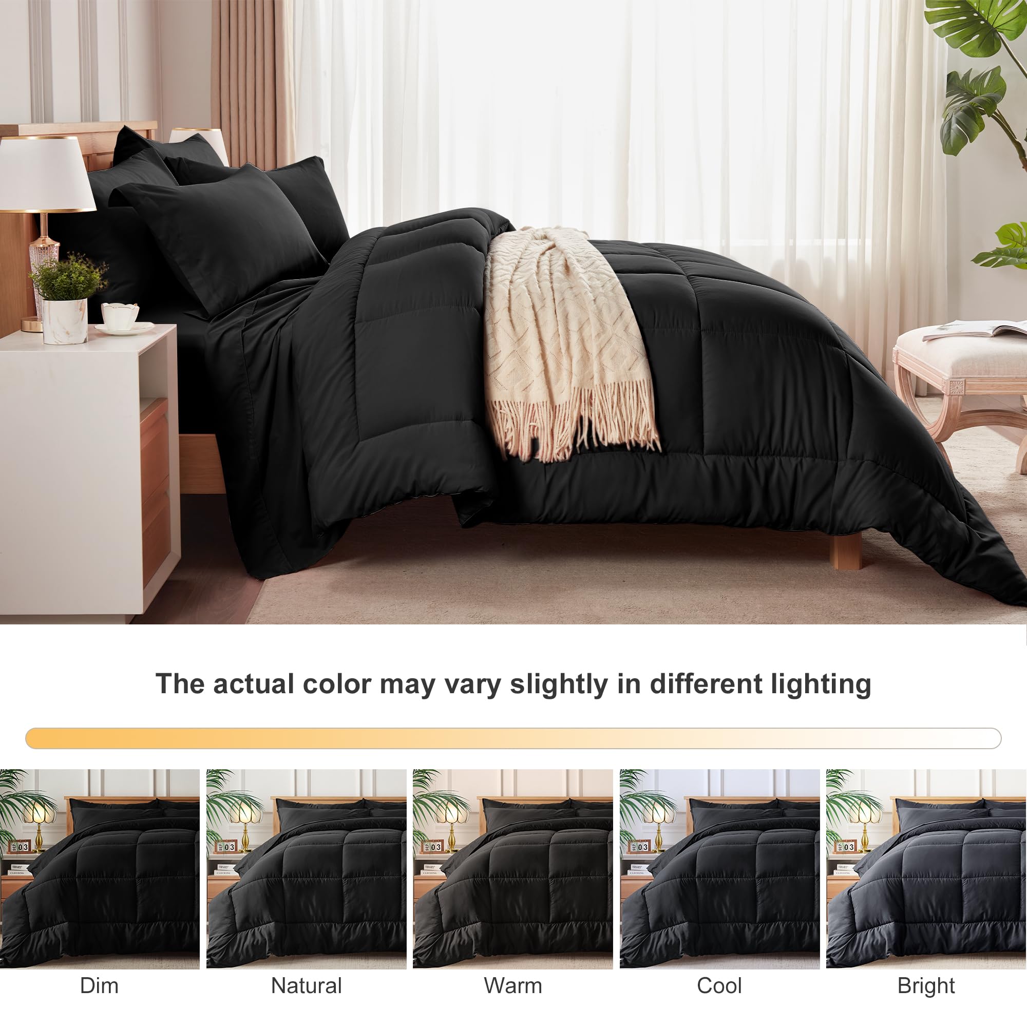 Newspin Twin Bed in a Bag - 5 Piece Black Comforter Set | Ultra Soft All Season Bedding Set Includes Comforter, Flat Sheet, Fitted Sheet & Pillowcases | Perfect for Guest Rooms, Dorms & Cozy Bedrooms